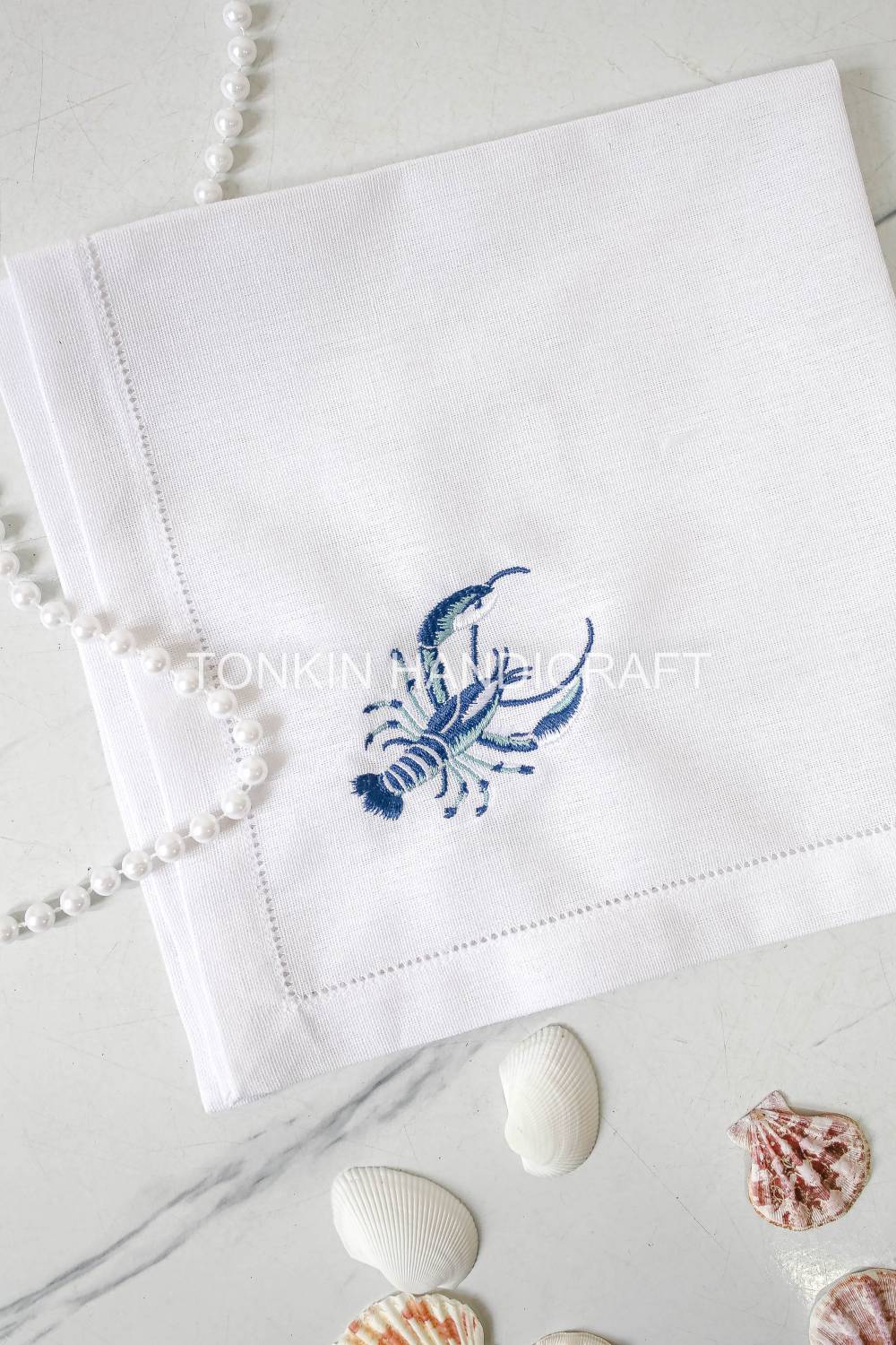 Lobster Embroidered Linen Napkin