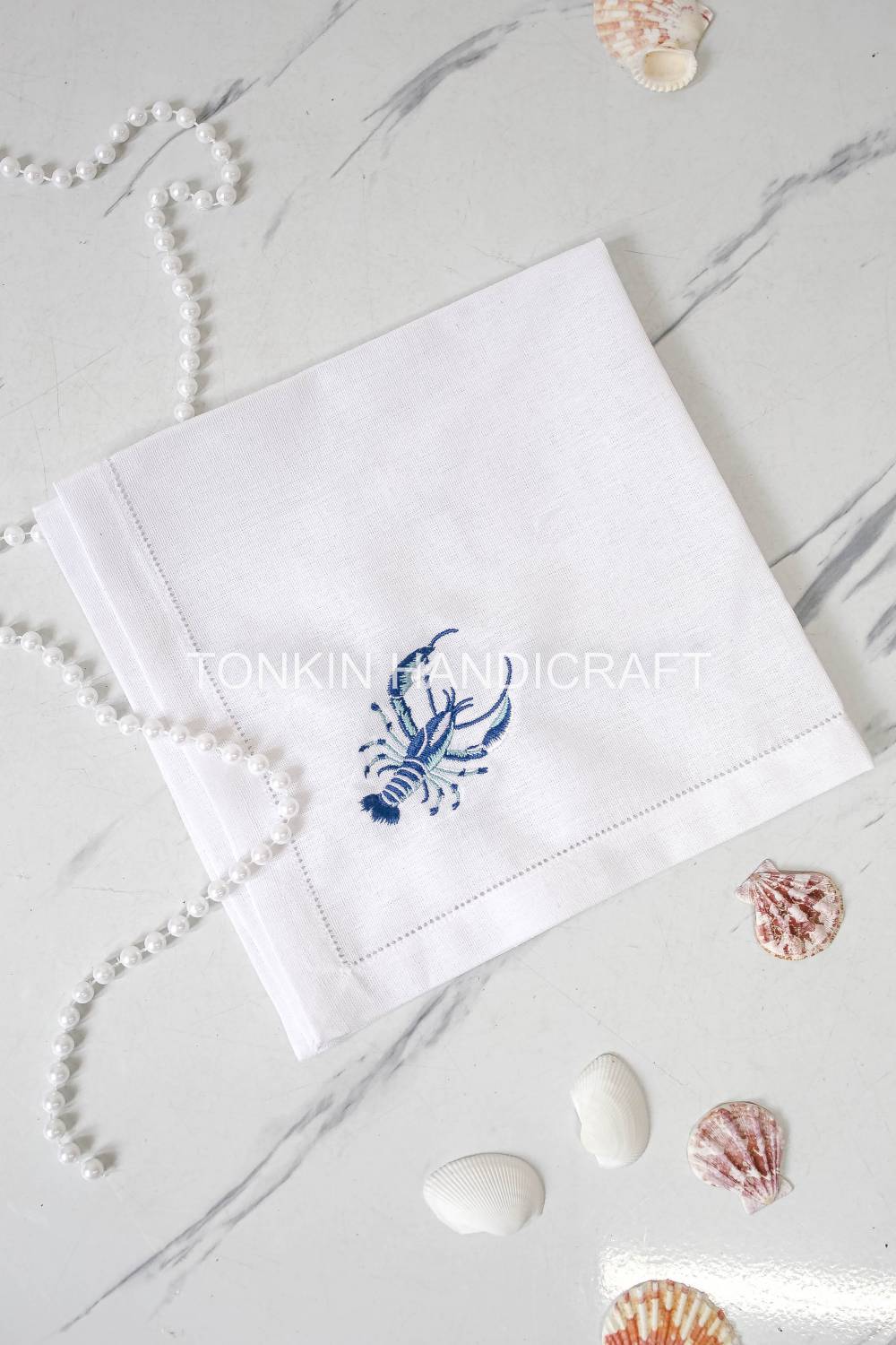 Lobster Embroidered Linen Napkin