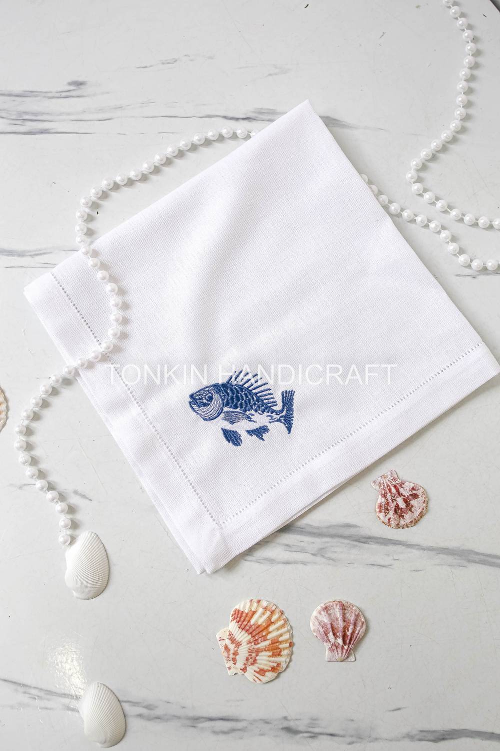 Fish Embroidered Linen Napkin