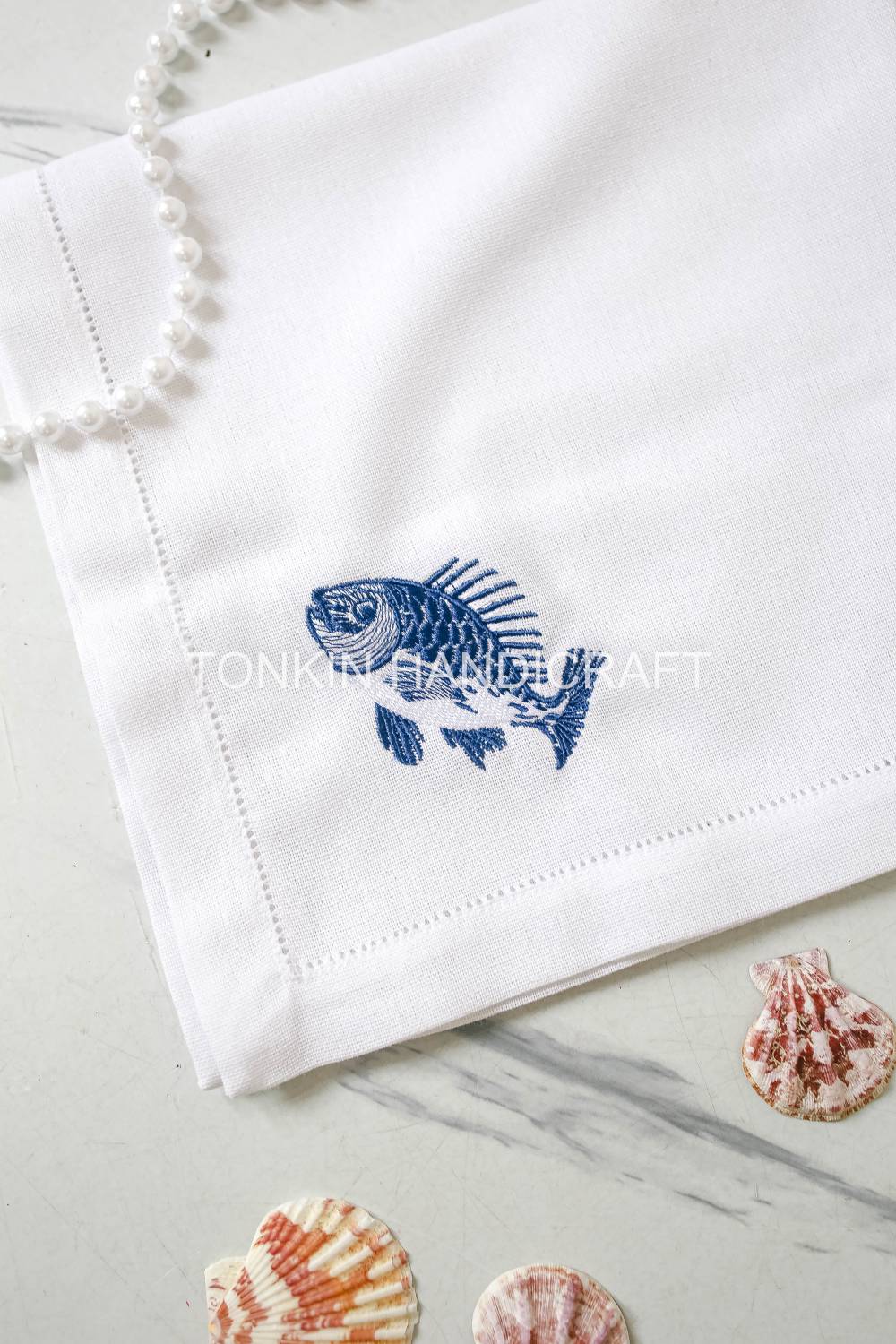 Fish Embroidered Linen Napkin