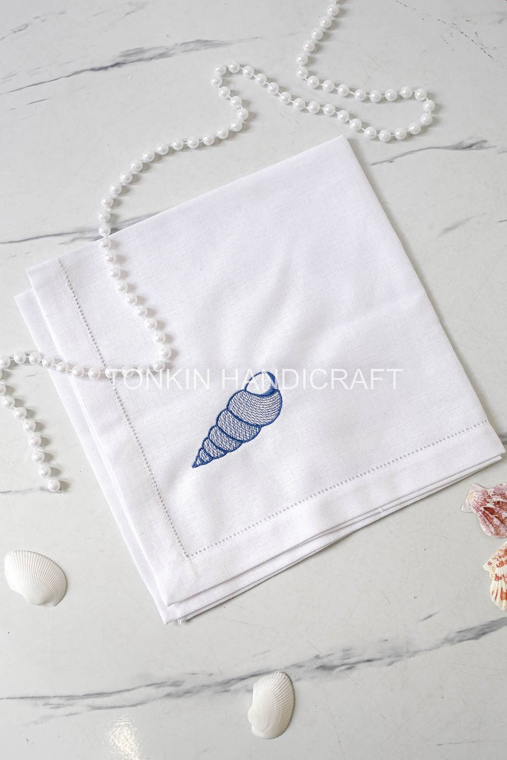 Shell Embroidered Linen Napkin