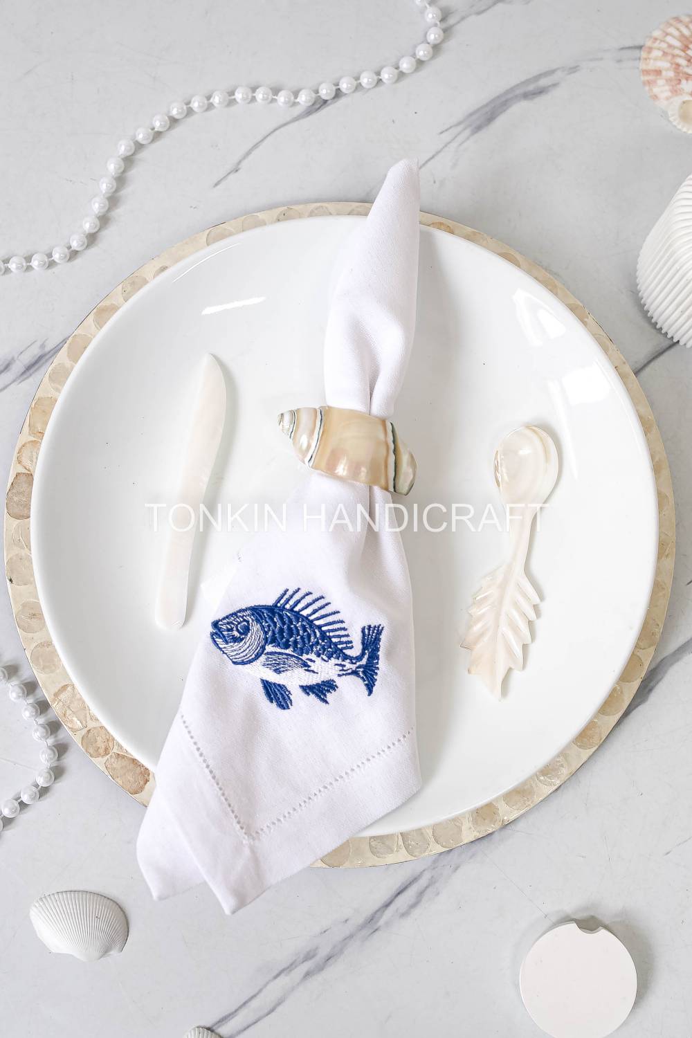 Fish Embroidered Linen Napkin