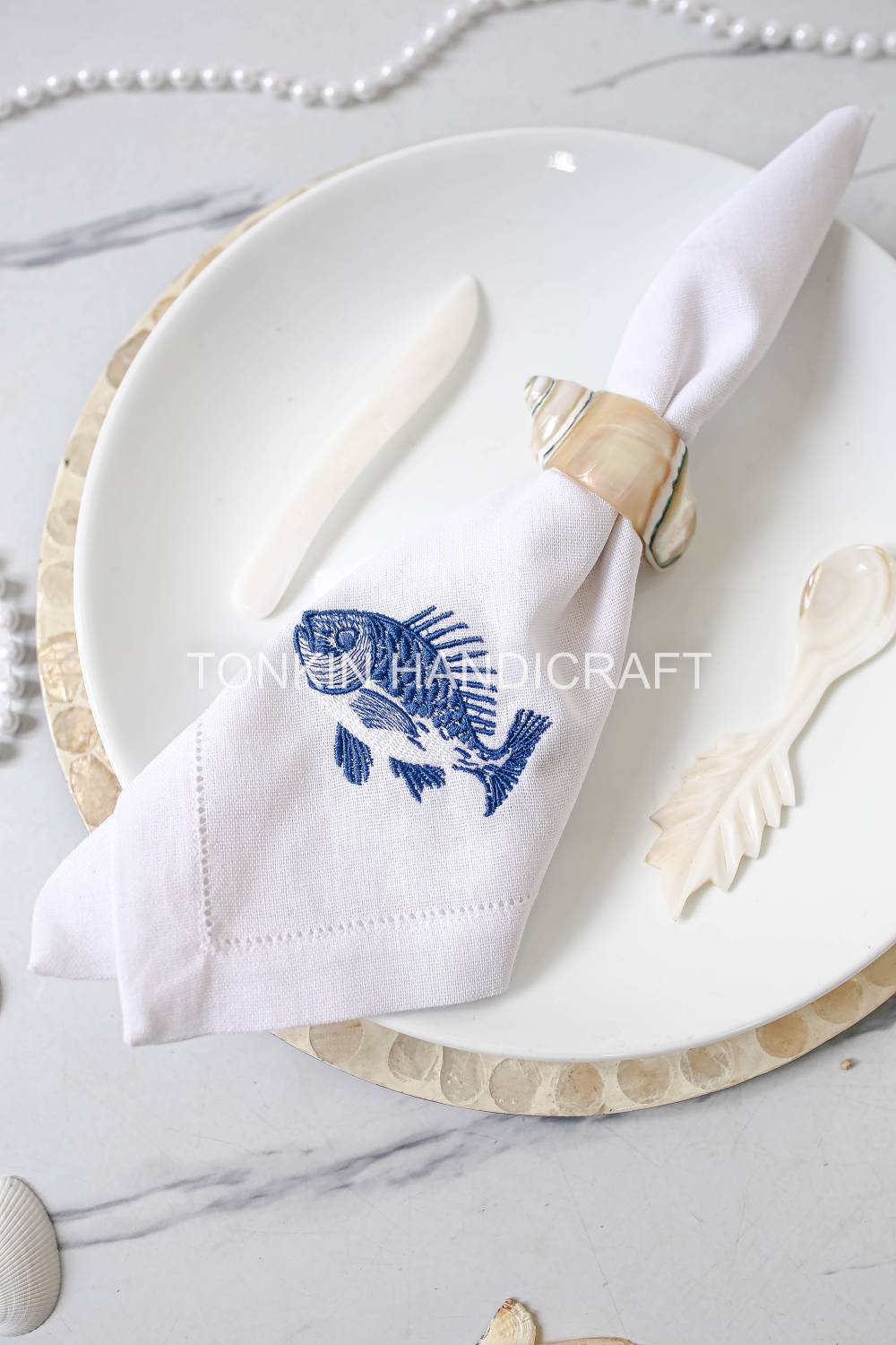Fish Embroidered Linen Napkin