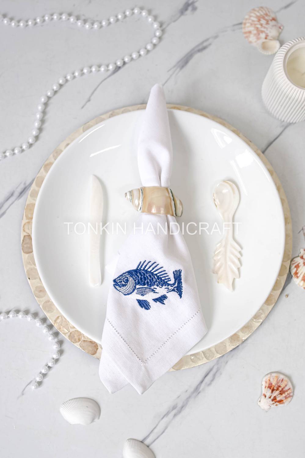 Fish Embroidered Linen Napkin