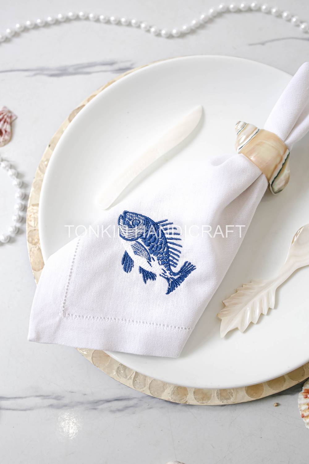 Fish Embroidered Linen Napkin