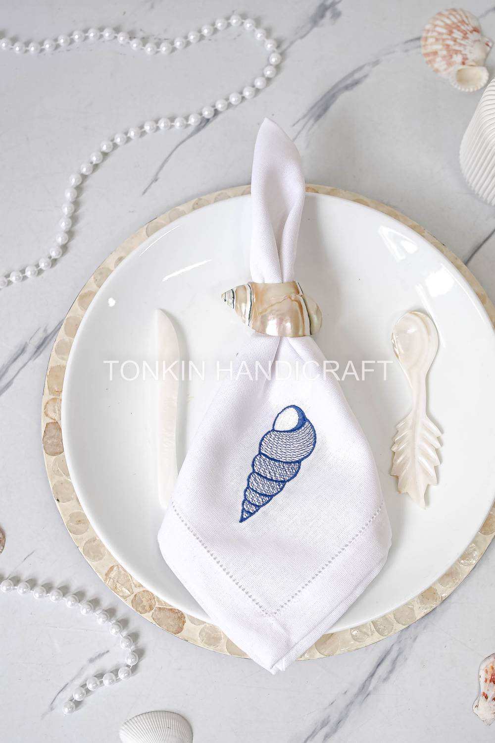 Shell Embroidered Linen Napkin