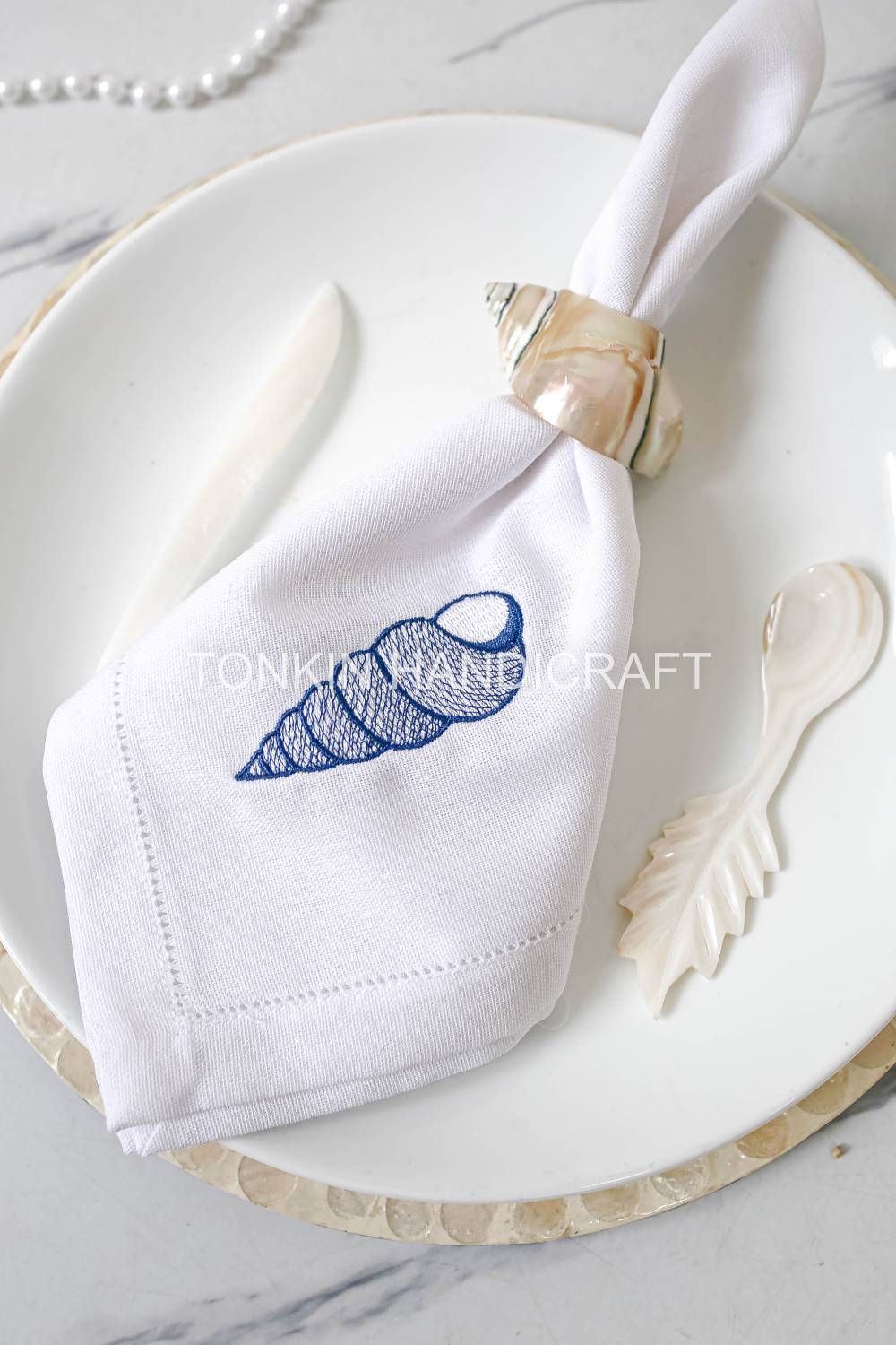 Shell Embroidered Linen Napkin