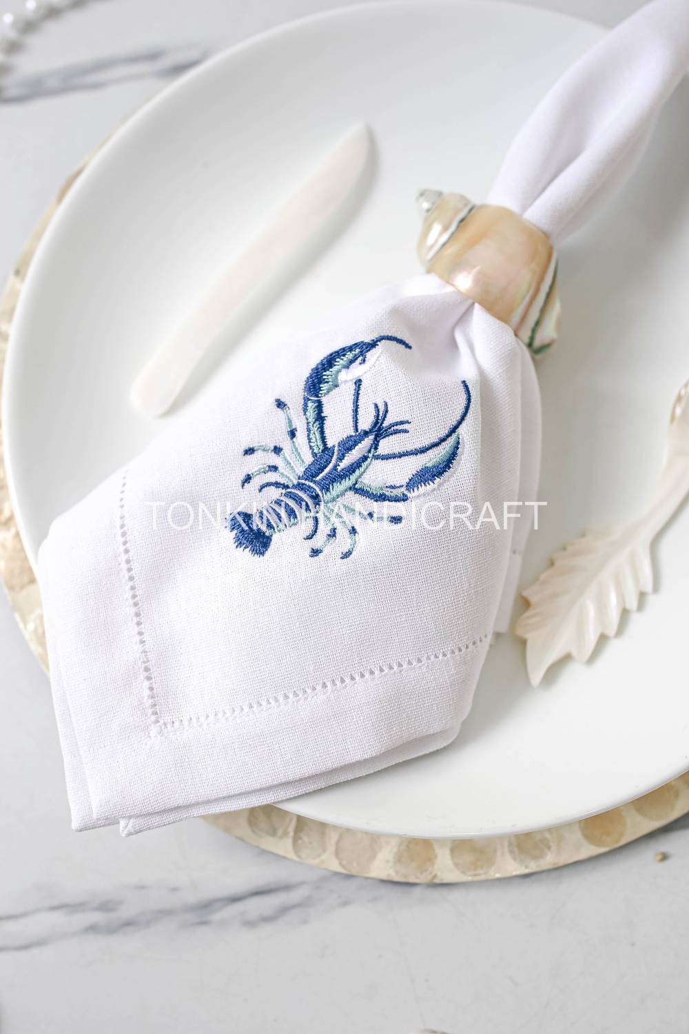 Lobster Embroidered Linen Napkin