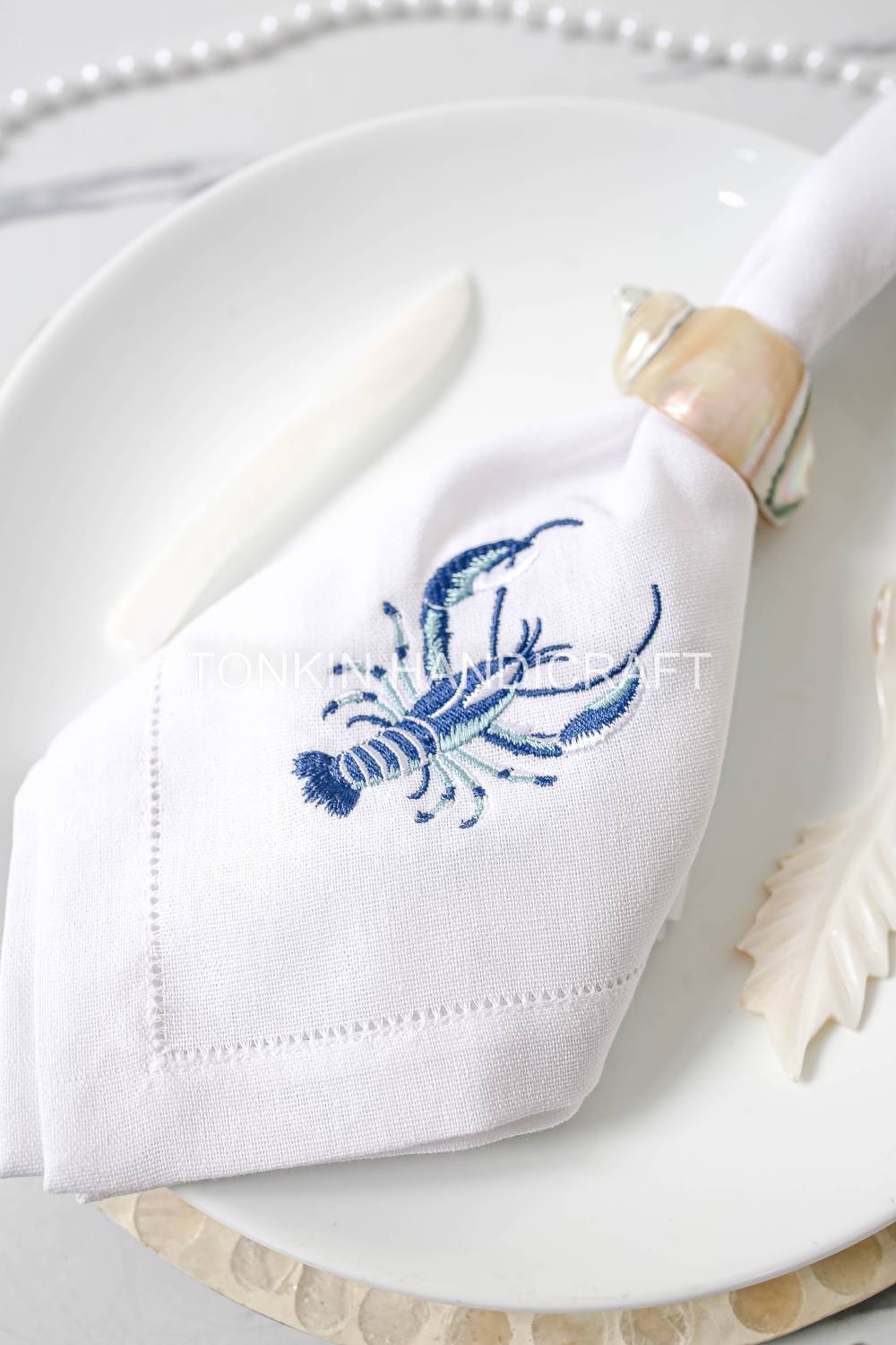 Lobster Embroidered Linen Napkin