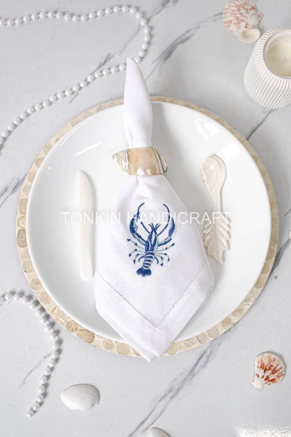 Lobster Embroidered Linen Napkin