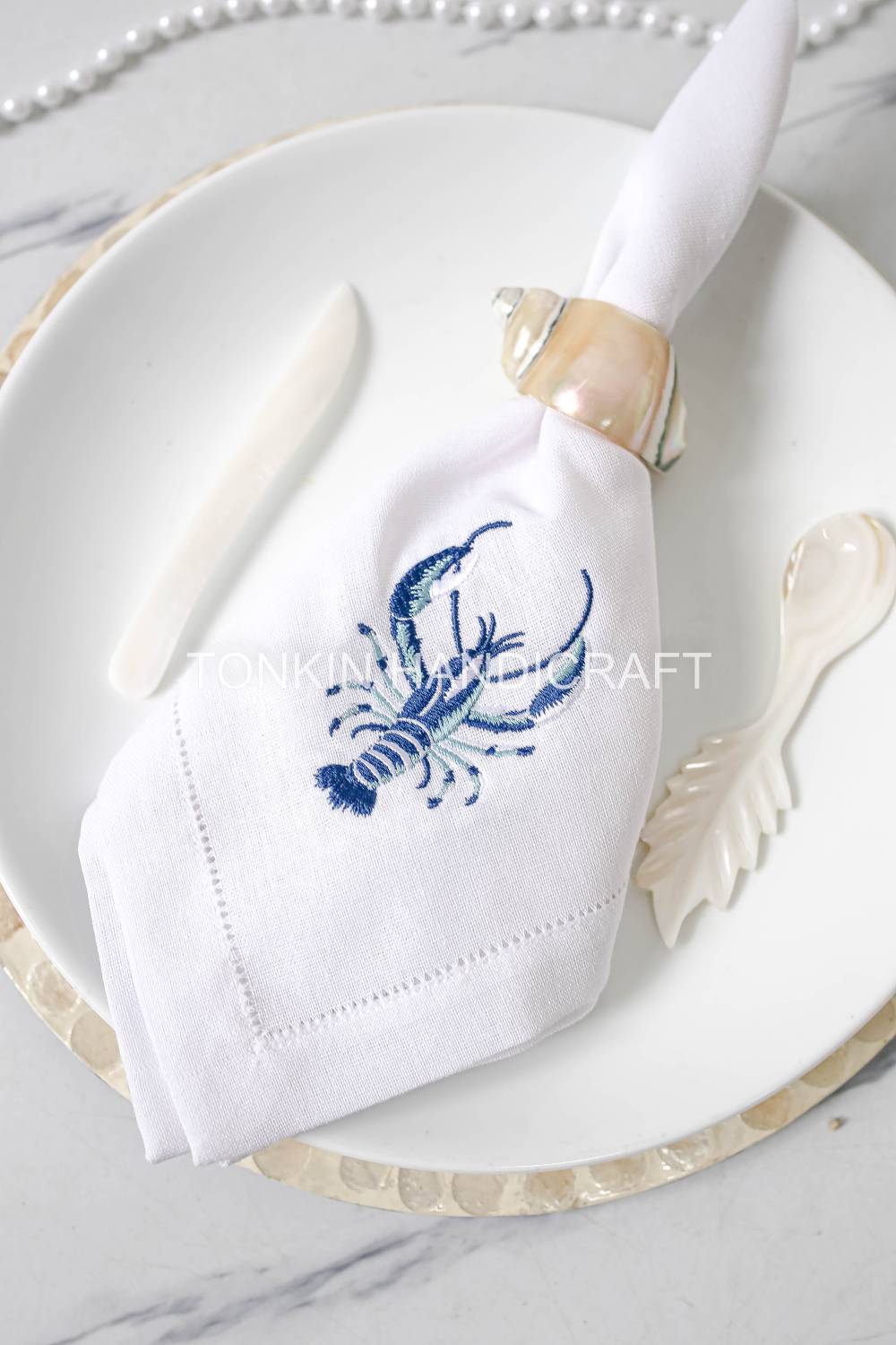 Lobster Embroidered Linen Napkin