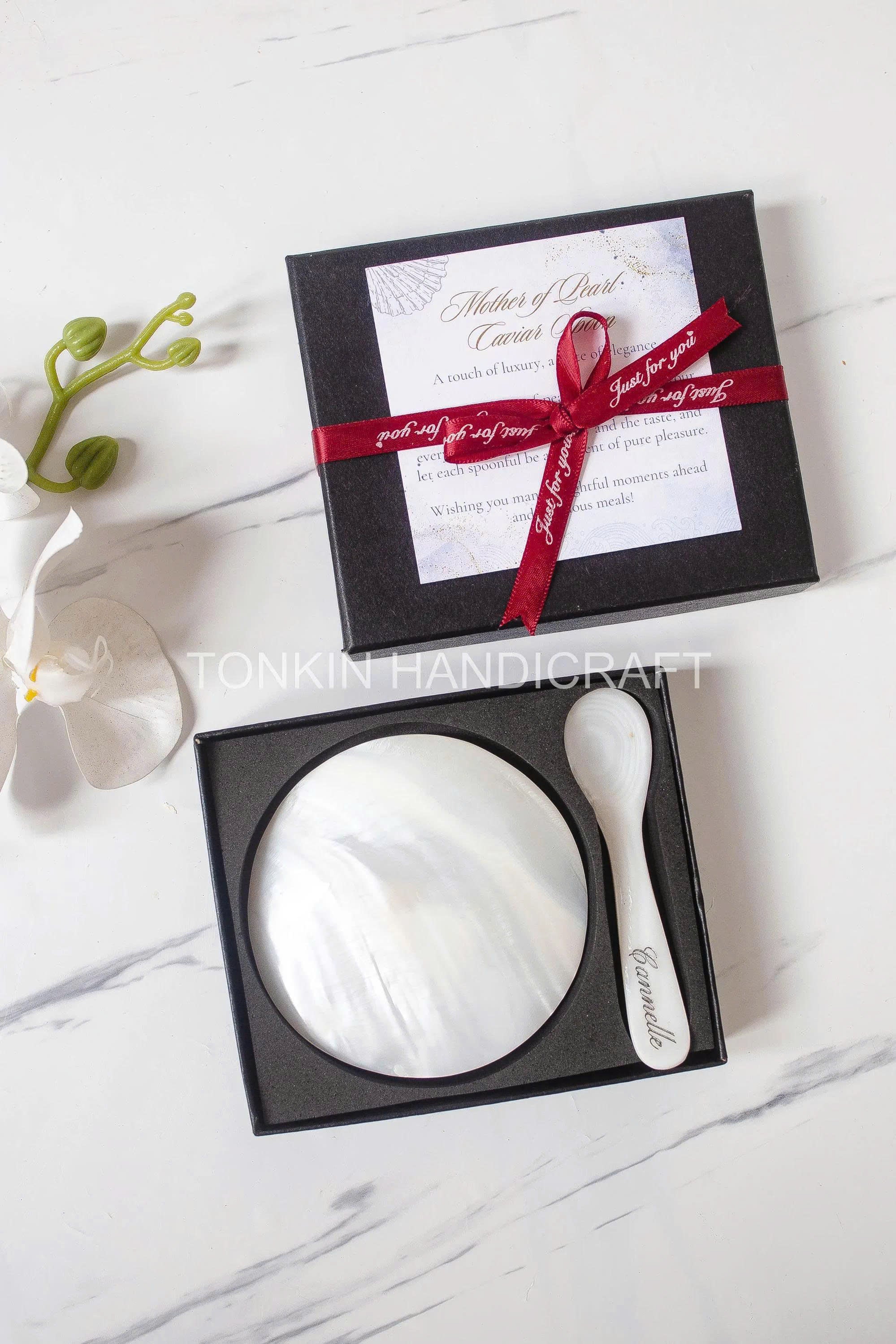 Personalized Mother of Pearl Caviar Spoon & Plate Gift Box 1
