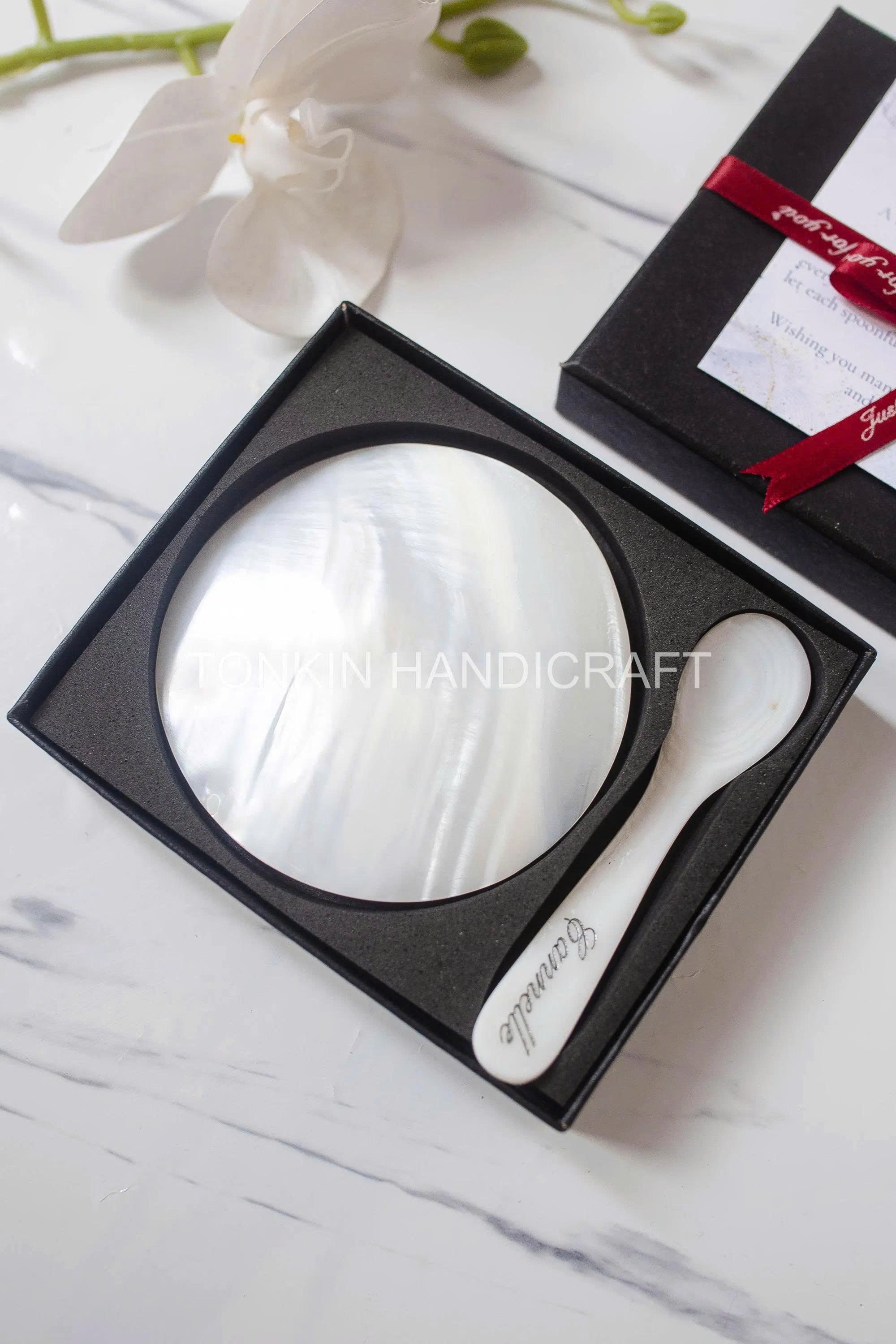 Personalized Mother of Pearl Caviar Spoon & Plate Gift Box 1