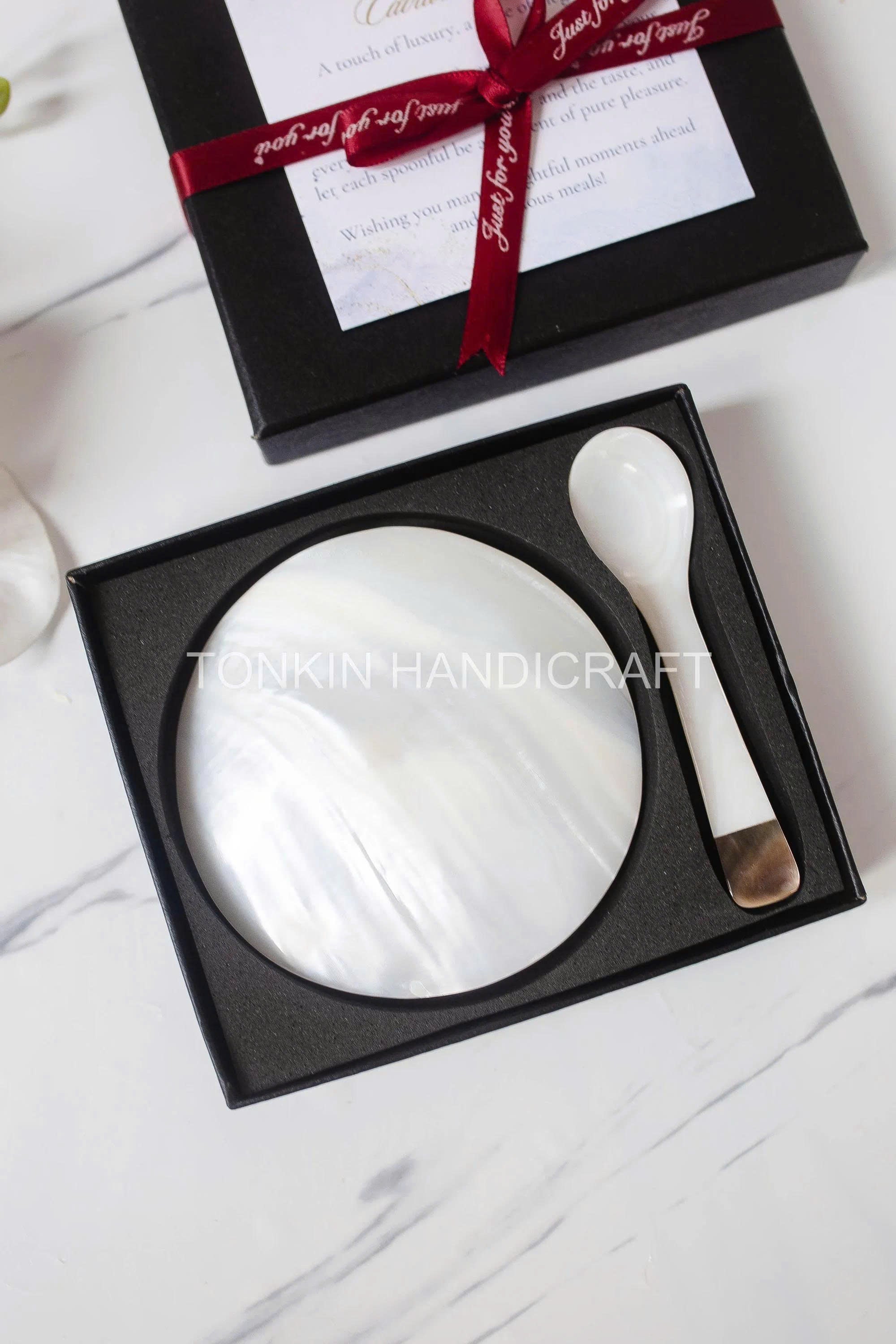 Personalized Mother of Pearl Caviar Spoon & Plate Gift Box 1