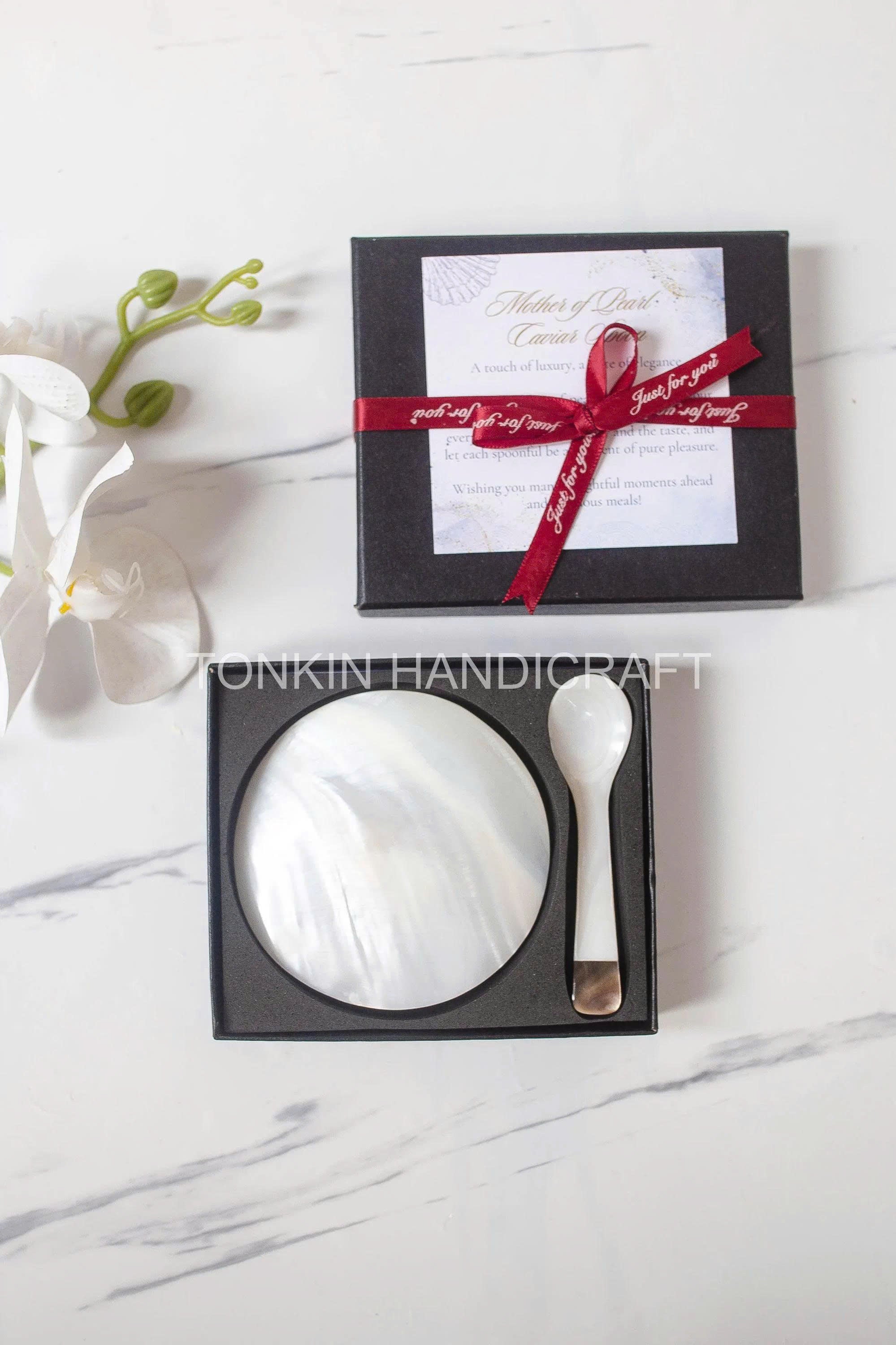 Personalized Mother of Pearl Caviar Spoon & Plate Gift Box 1