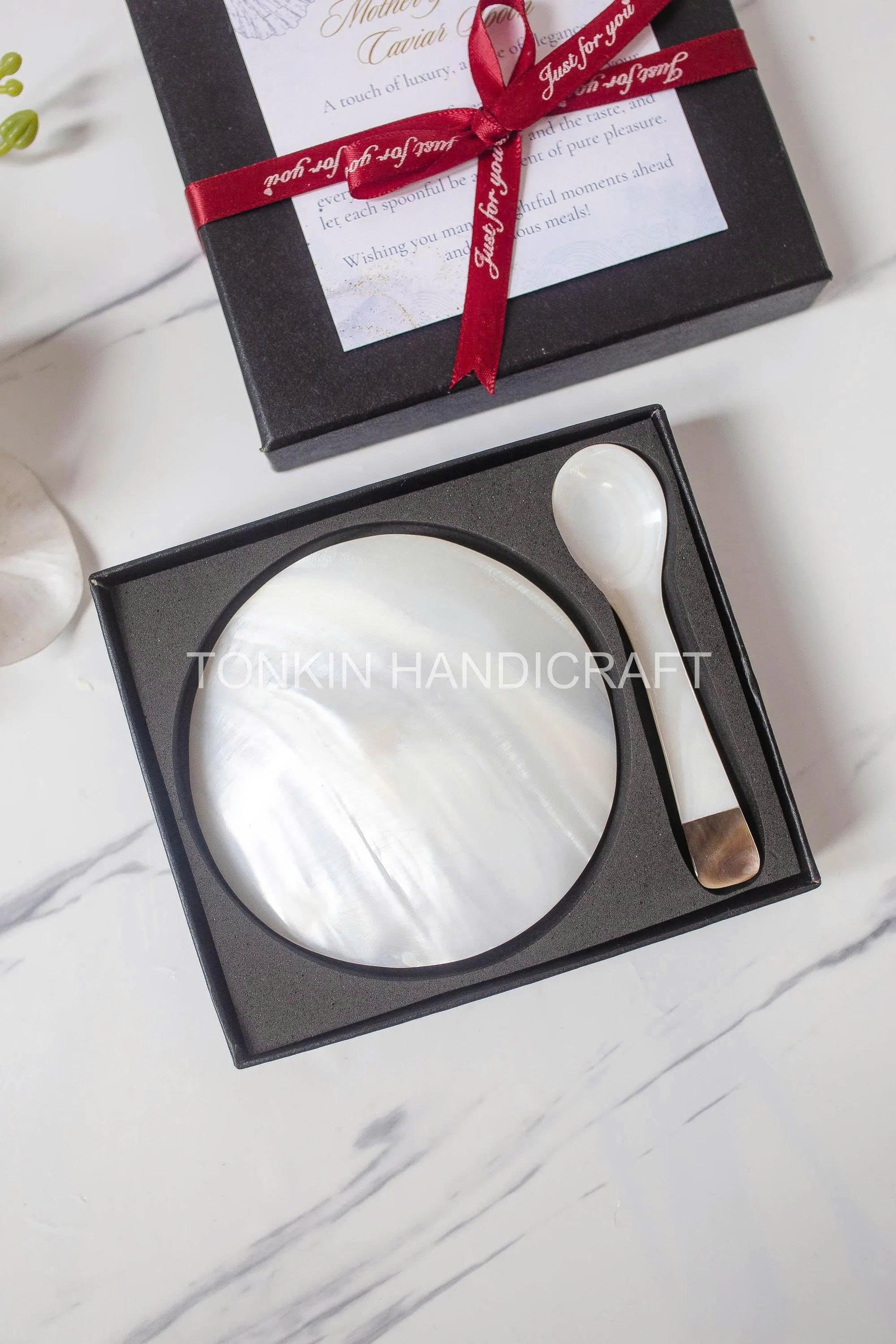 Personalized Mother of Pearl Caviar Spoon & Plate Gift Box 1