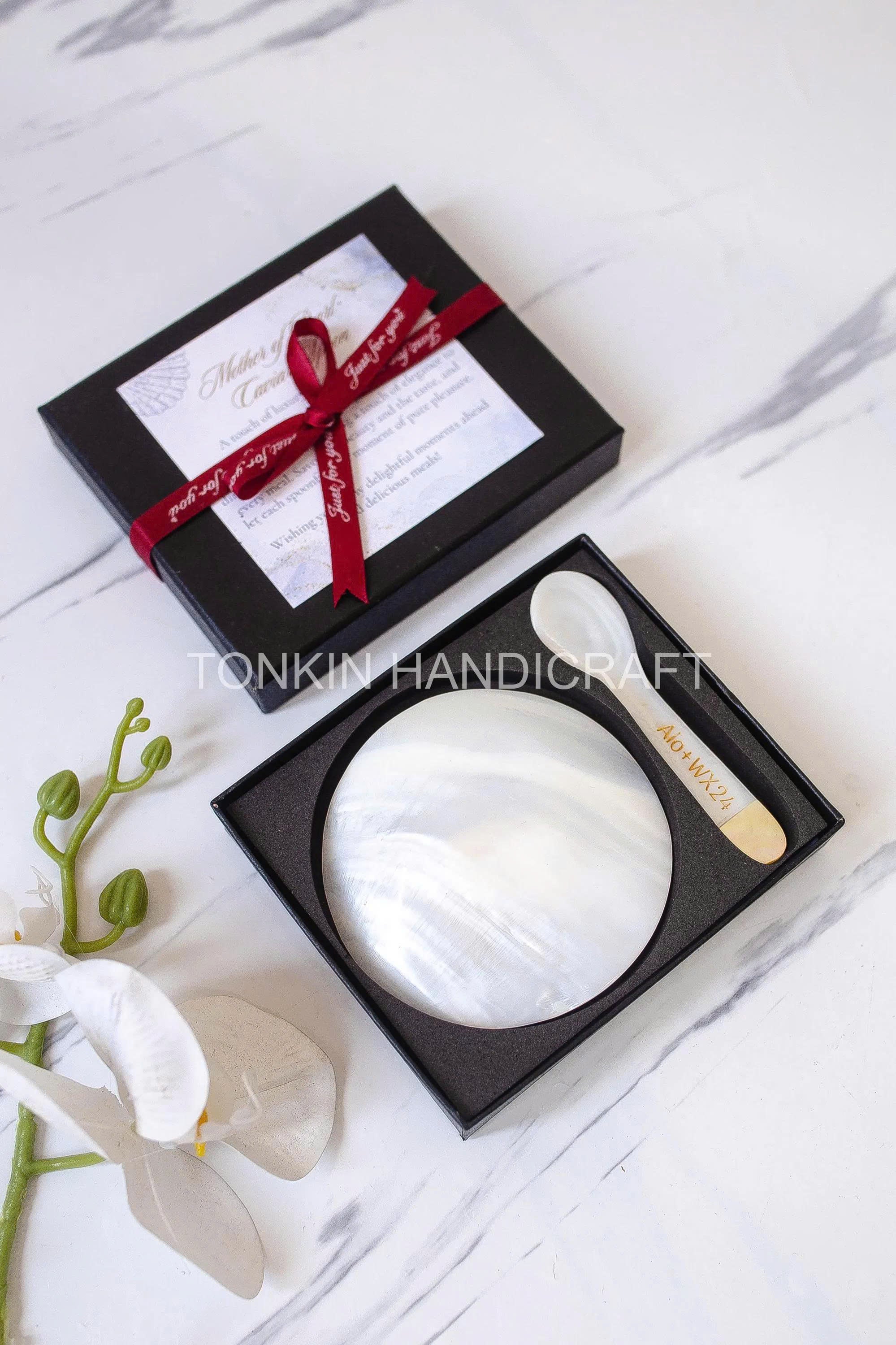 Personalized Mother of Pearl Caviar Spoon & Plate Gift Box 1