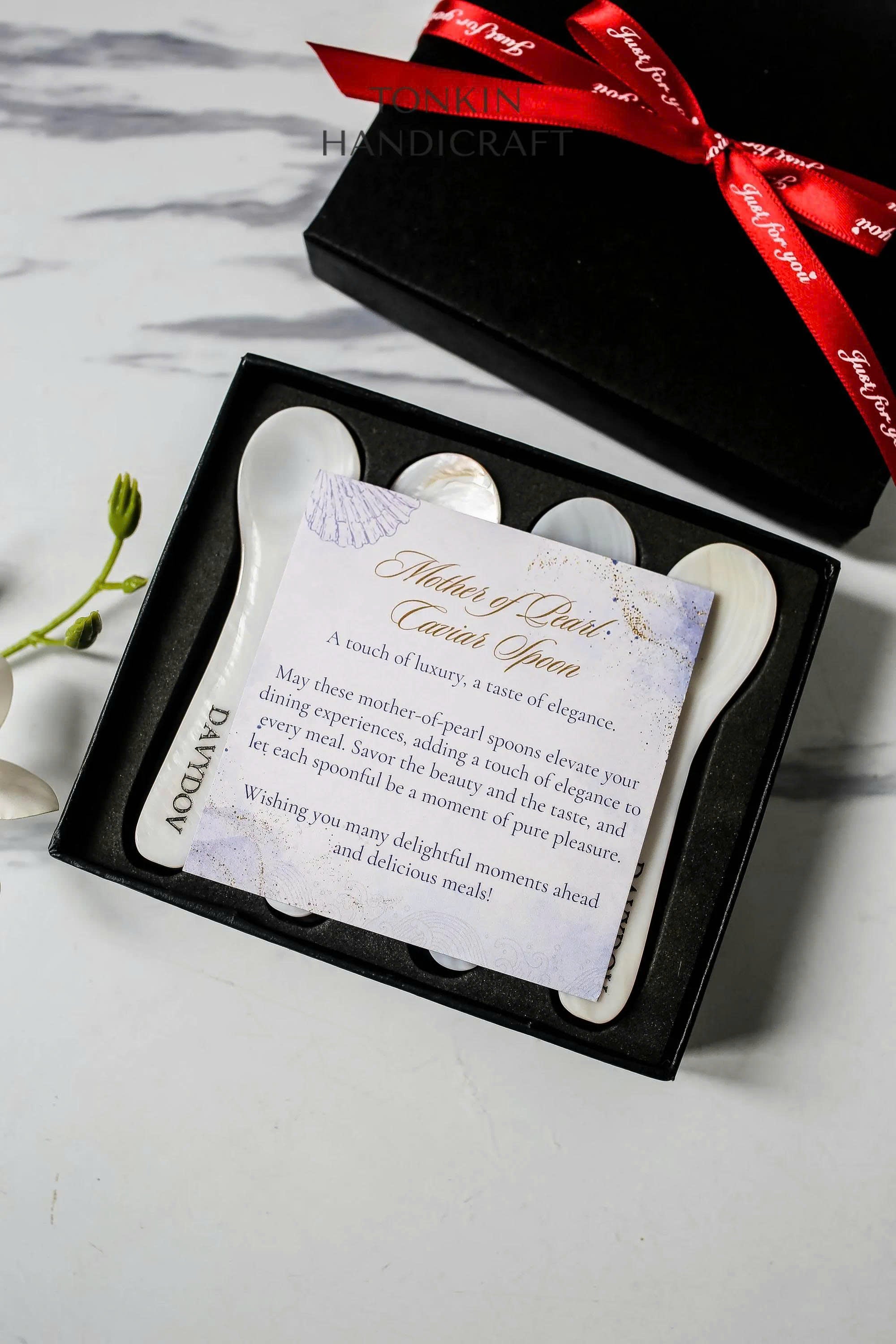Personalized Mother of Pearl Caviar Spoon & Plate Gift Box 1