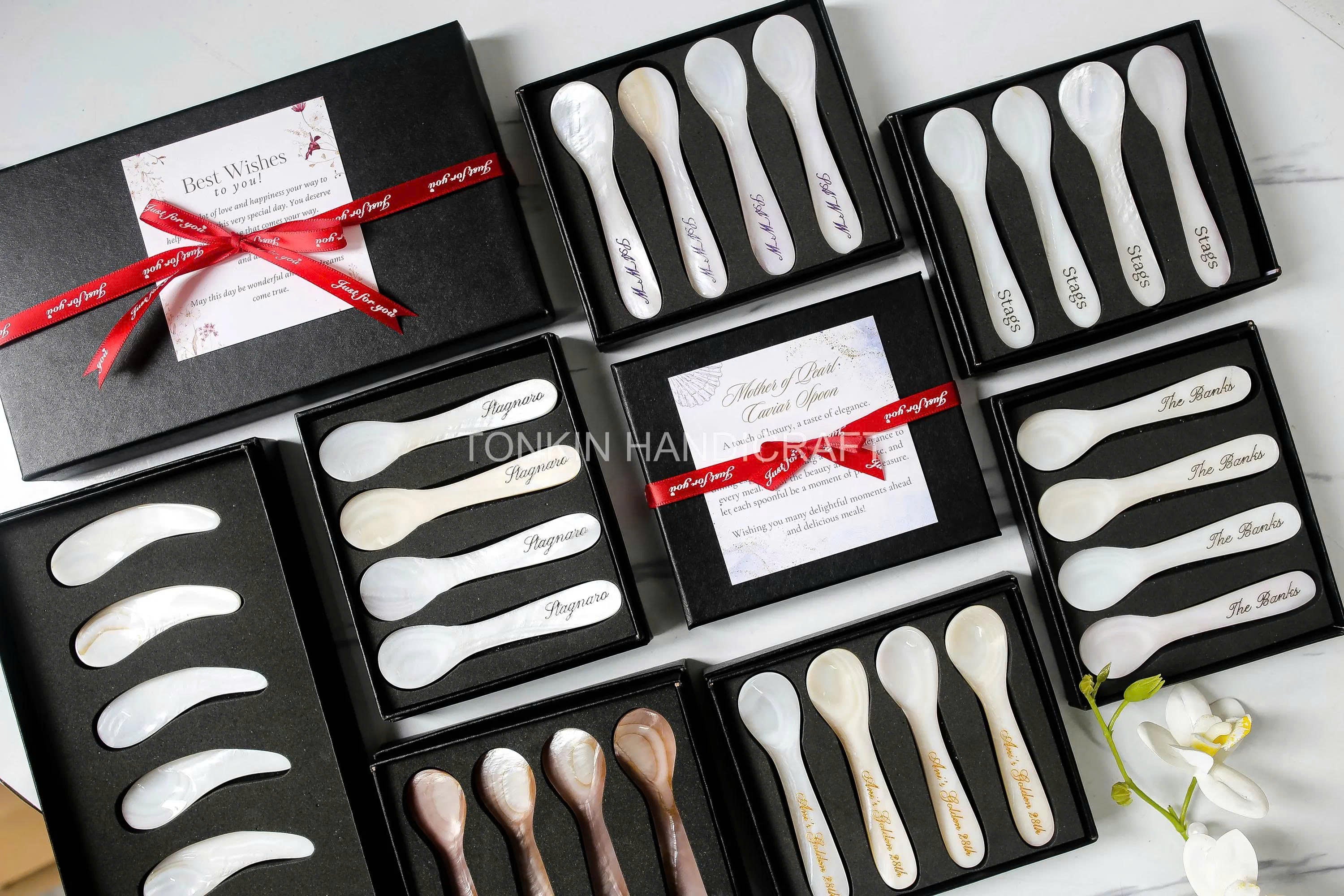 Personalized Mother of Pearl Caviar Spoon & Plate Gift Box 1