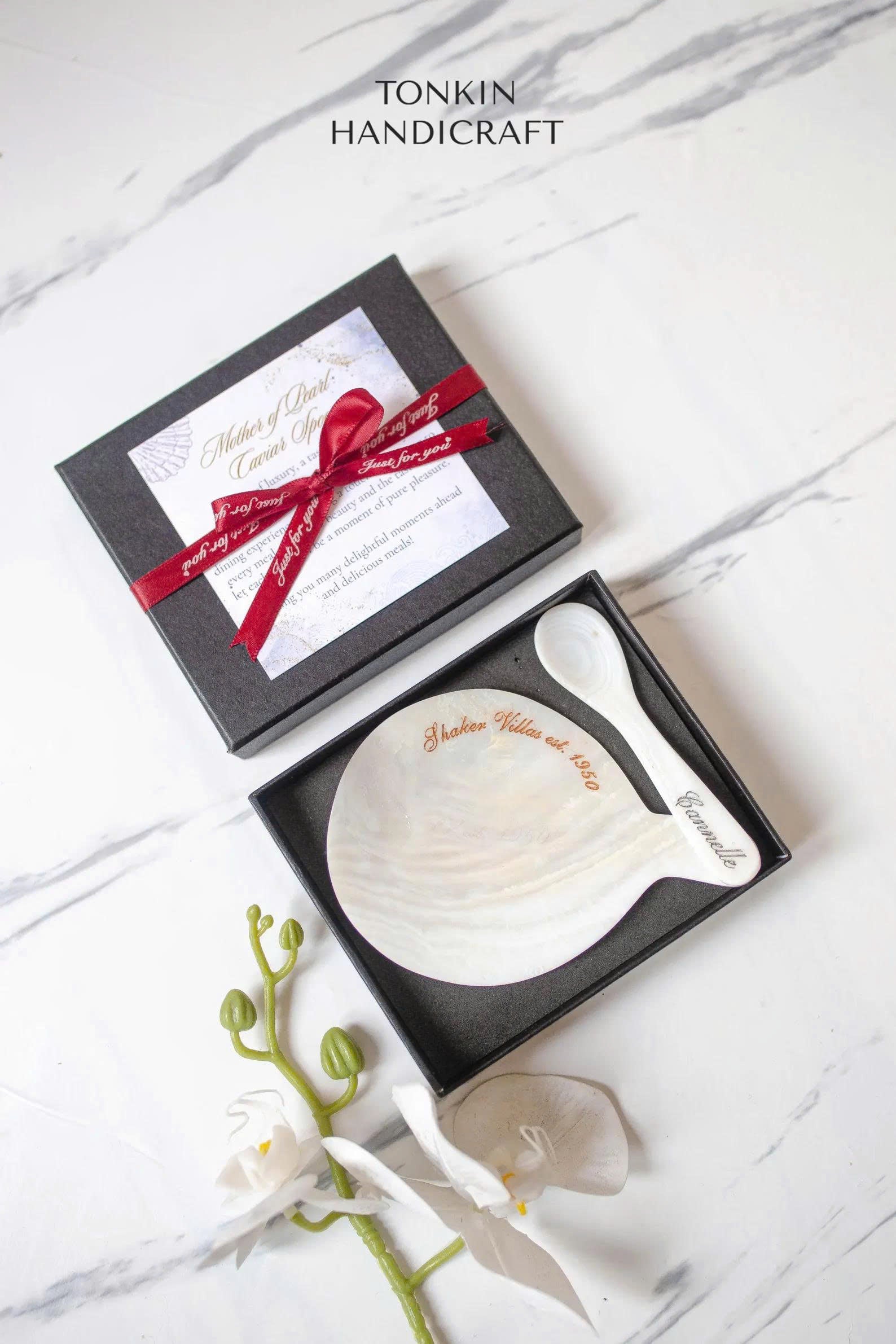 Personalized Mother of Pearl Caviar Spoon & Plate Gift Box 2