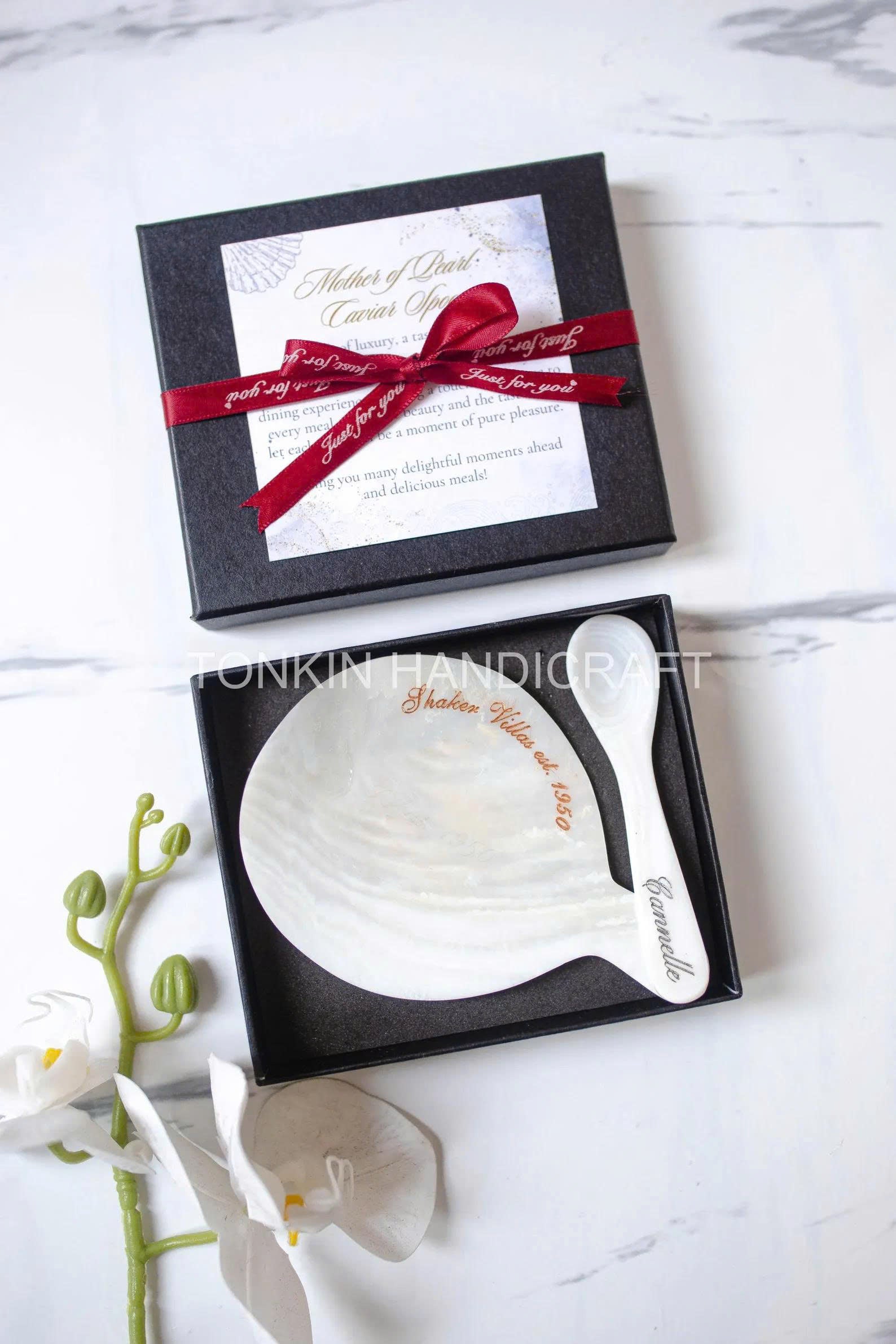 Personalized Mother of Pearl Caviar Spoon & Plate Gift Box 2