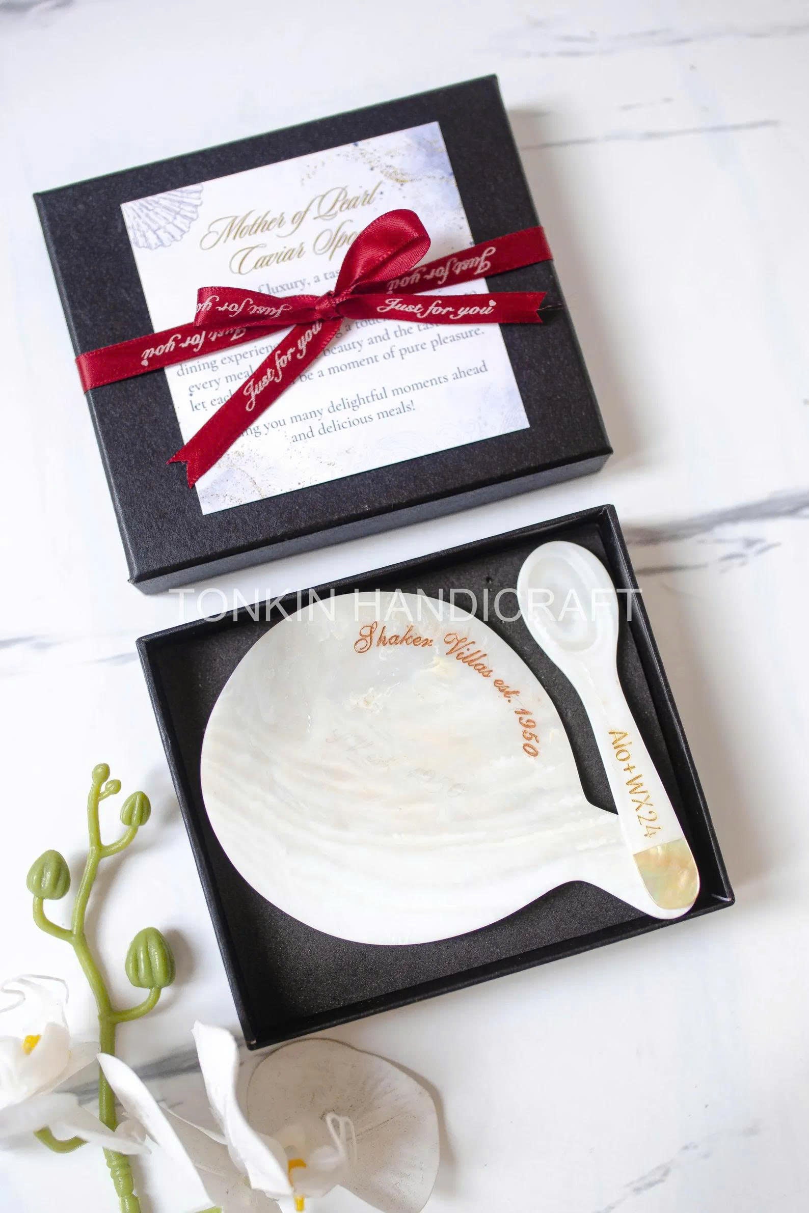 Personalized Mother of Pearl Caviar Spoon & Plate Gift Box 2