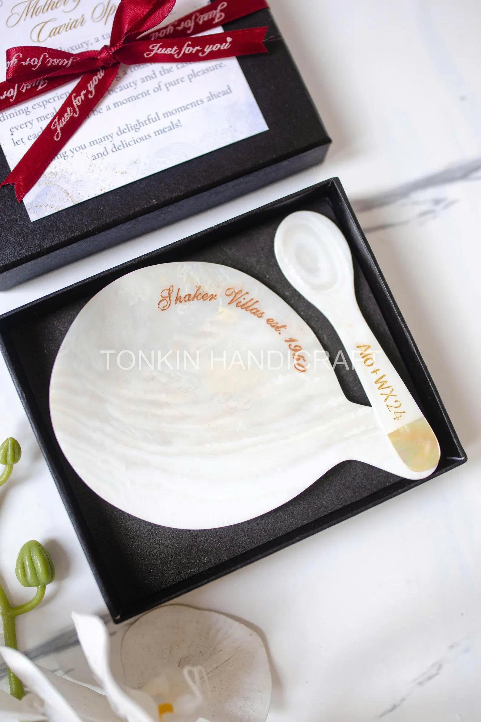 Personalized Mother of Pearl Caviar Spoon & Plate Gift Box 2