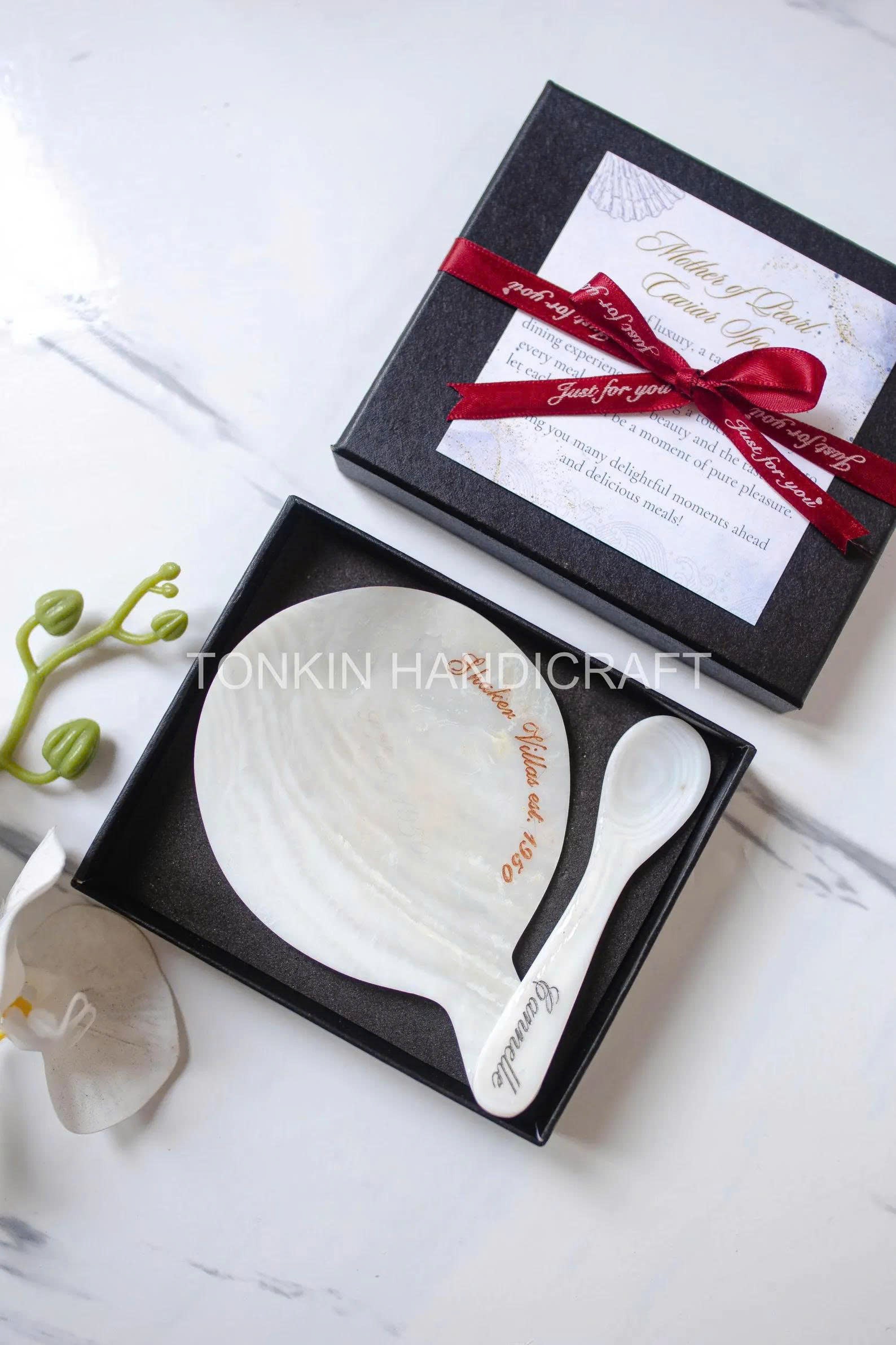 Personalized Mother of Pearl Caviar Spoon & Plate Gift Box 2