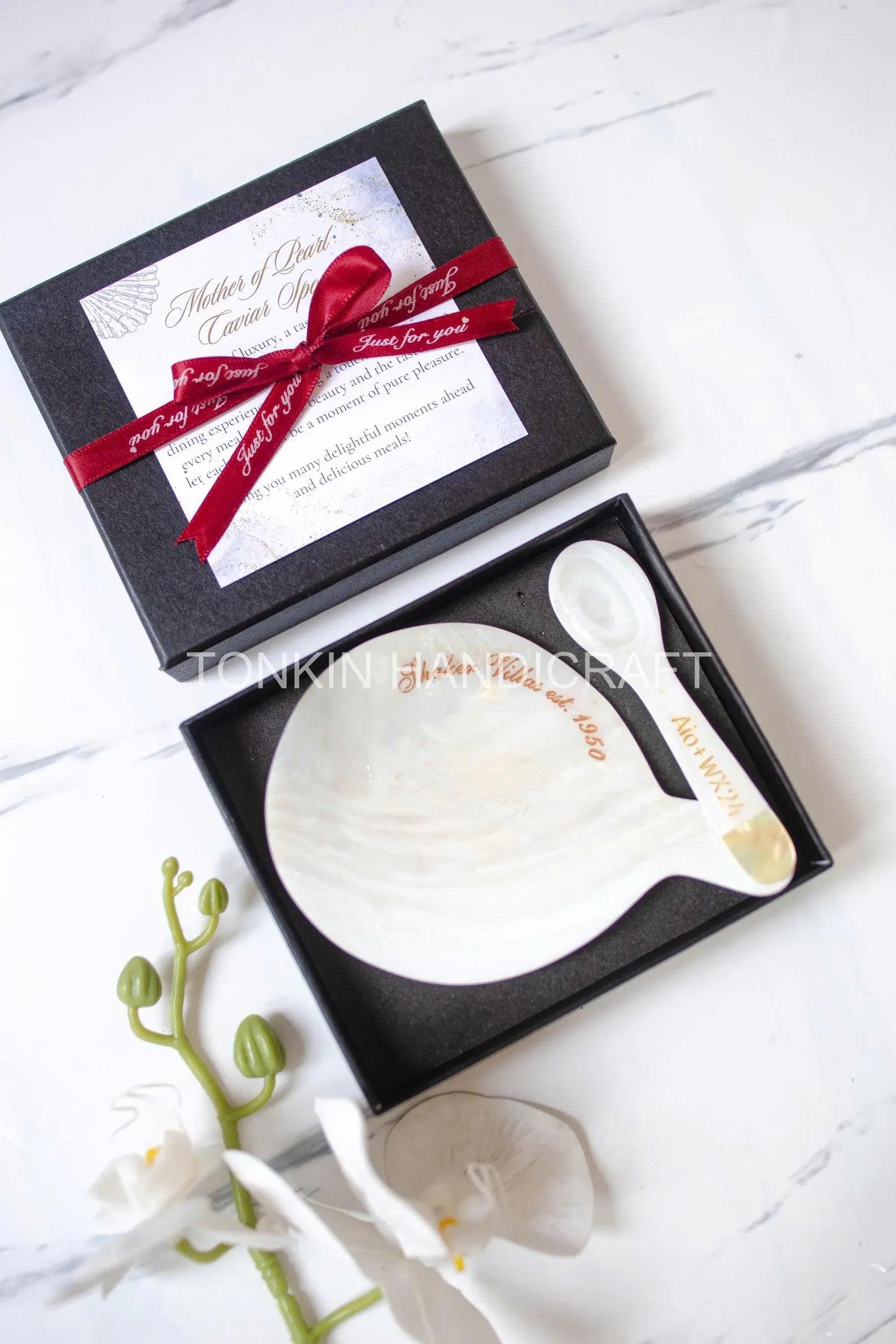 Personalized Mother of Pearl Caviar Spoon & Plate Gift Box 2