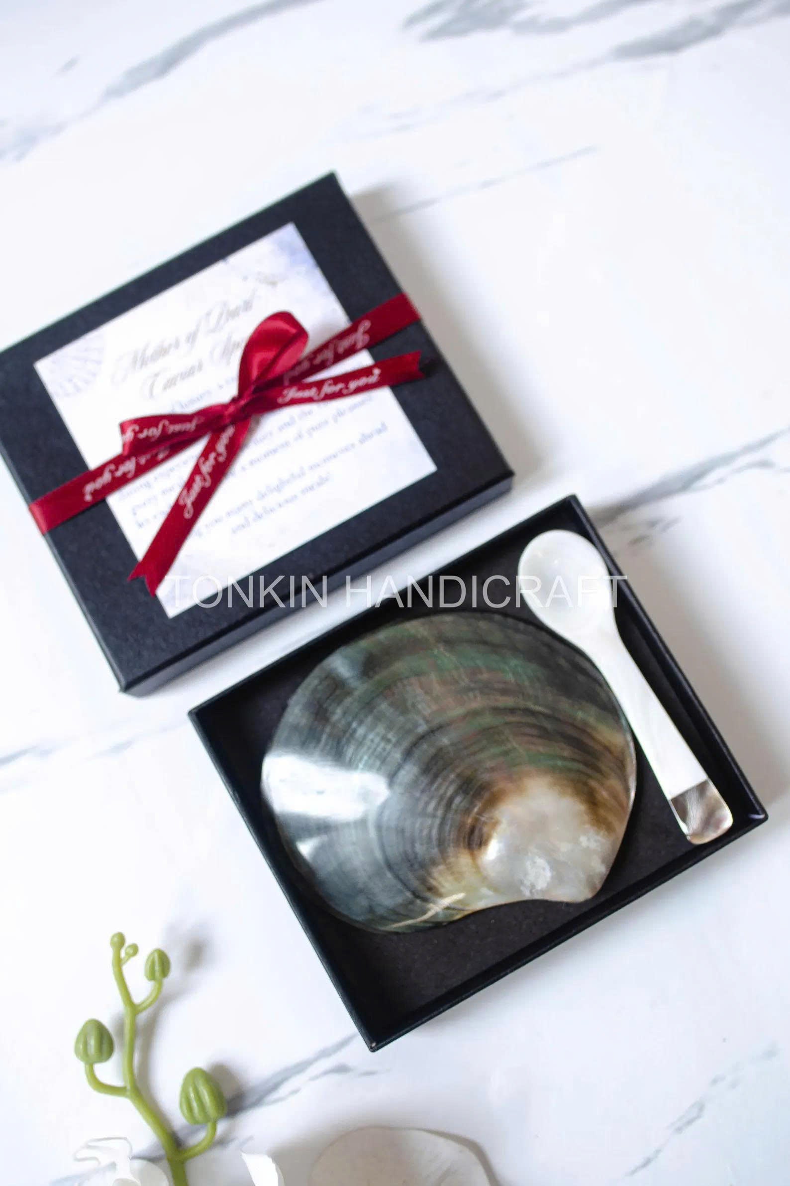 Personalized Mother of Pearl Caviar Spoon & Plate Gift Box 3