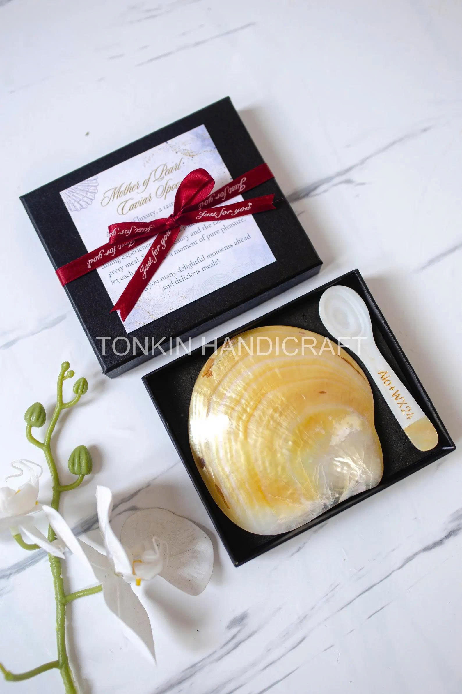 Personalized Mother of Pearl Caviar Spoon & Plate Gift Box 4