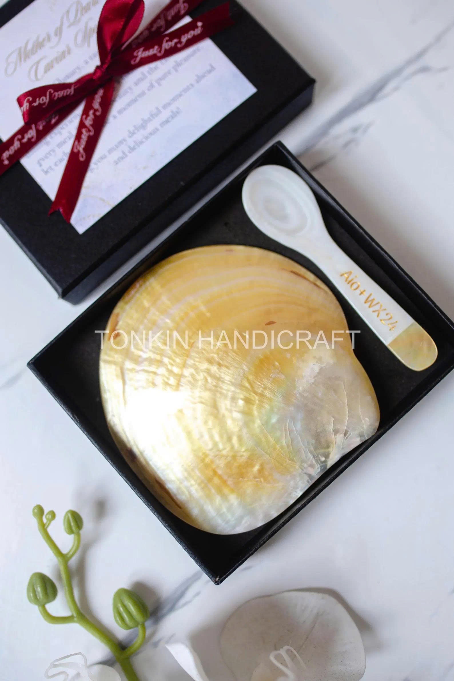 Personalized Mother of Pearl Caviar Spoon & Plate Gift Box 4