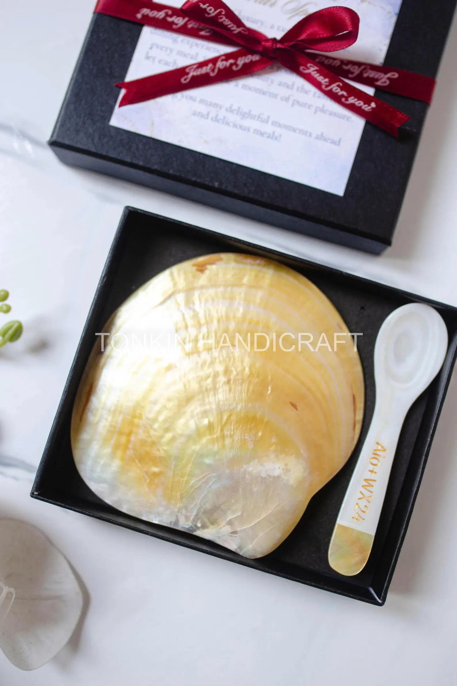 Personalized Mother of Pearl Caviar Spoon & Plate Gift Box 4