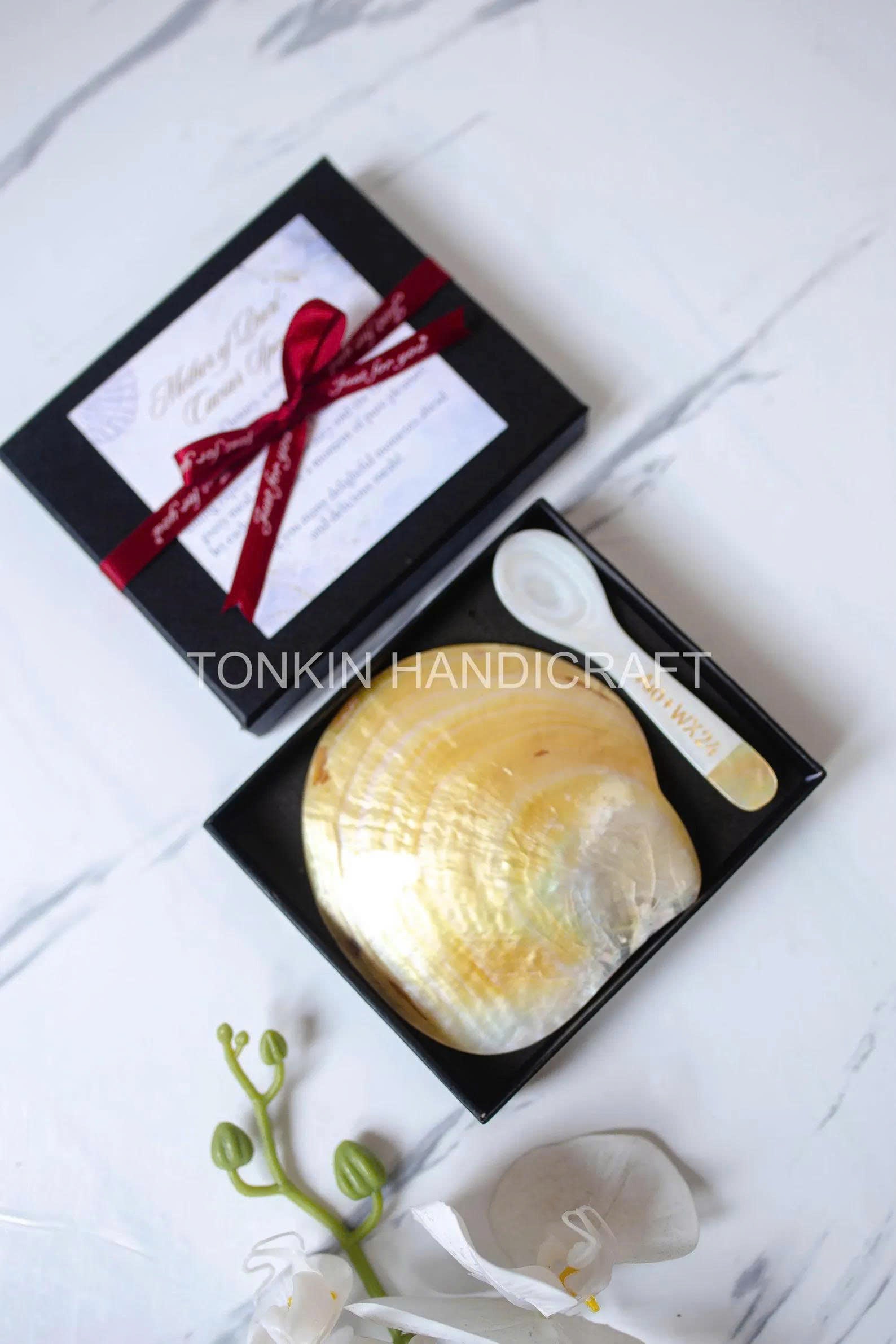 Personalized Mother of Pearl Caviar Spoon & Plate Gift Box 4