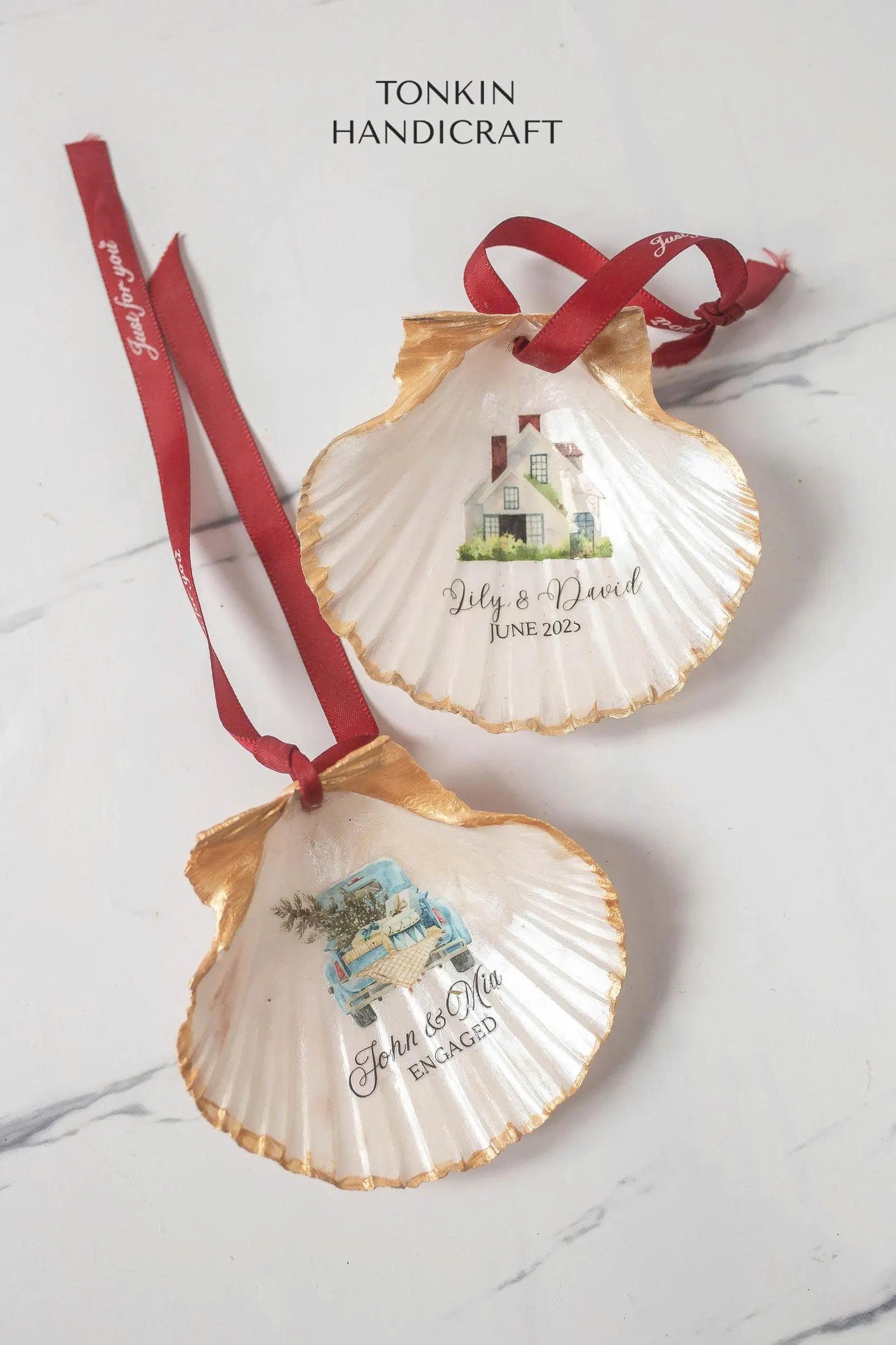 Personalized Engagement Shell Ornament 8