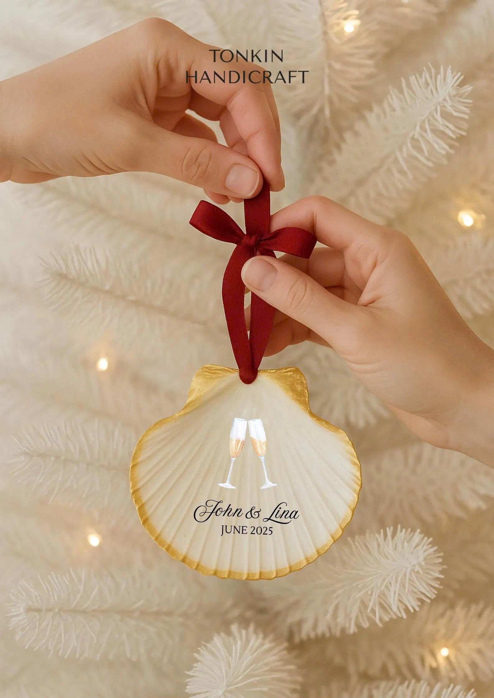 Personalized Engagement Shell Ornament 4