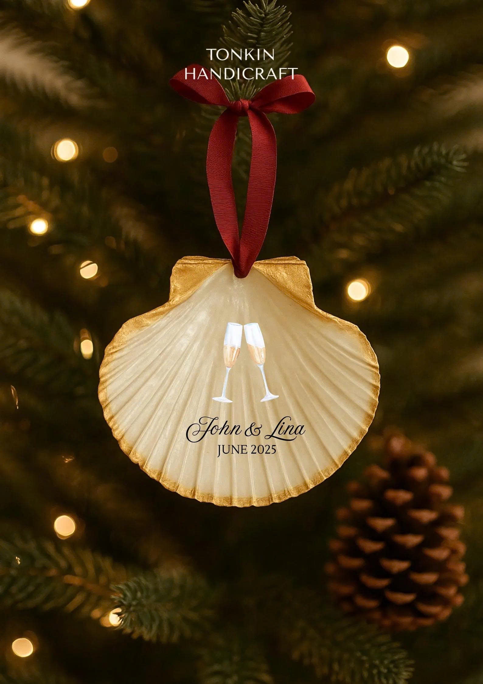 Personalized Engagement Shell Ornament 4