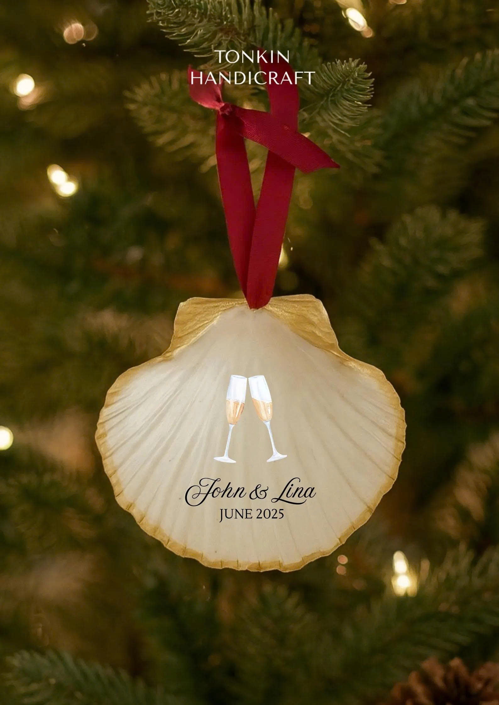 Personalized Engagement Shell Ornament 4