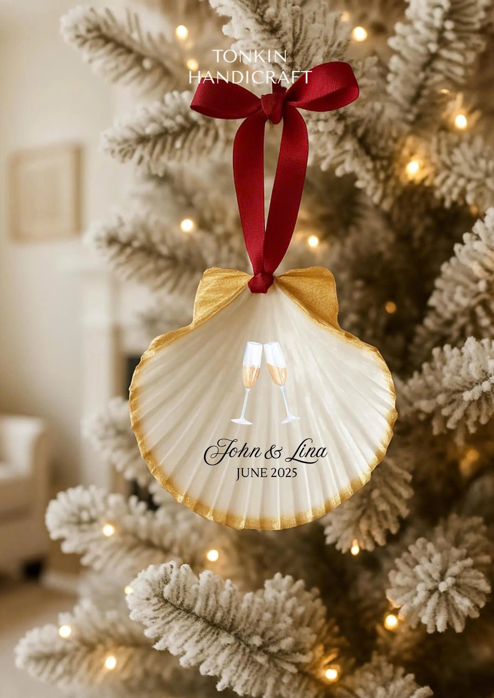 Personalized Engagement Shell Ornament 4