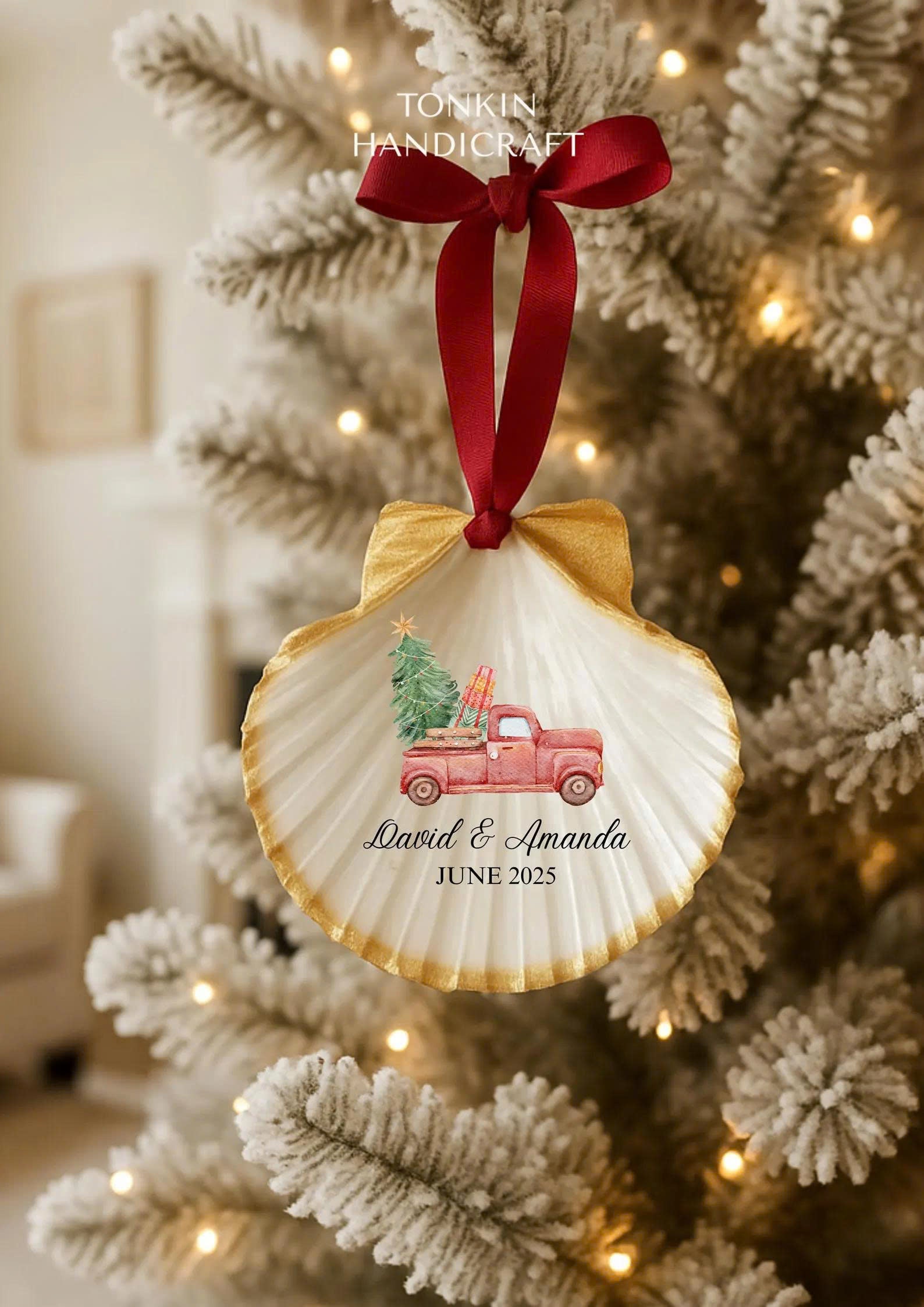 Personalized Engagement Shell Ornament 6