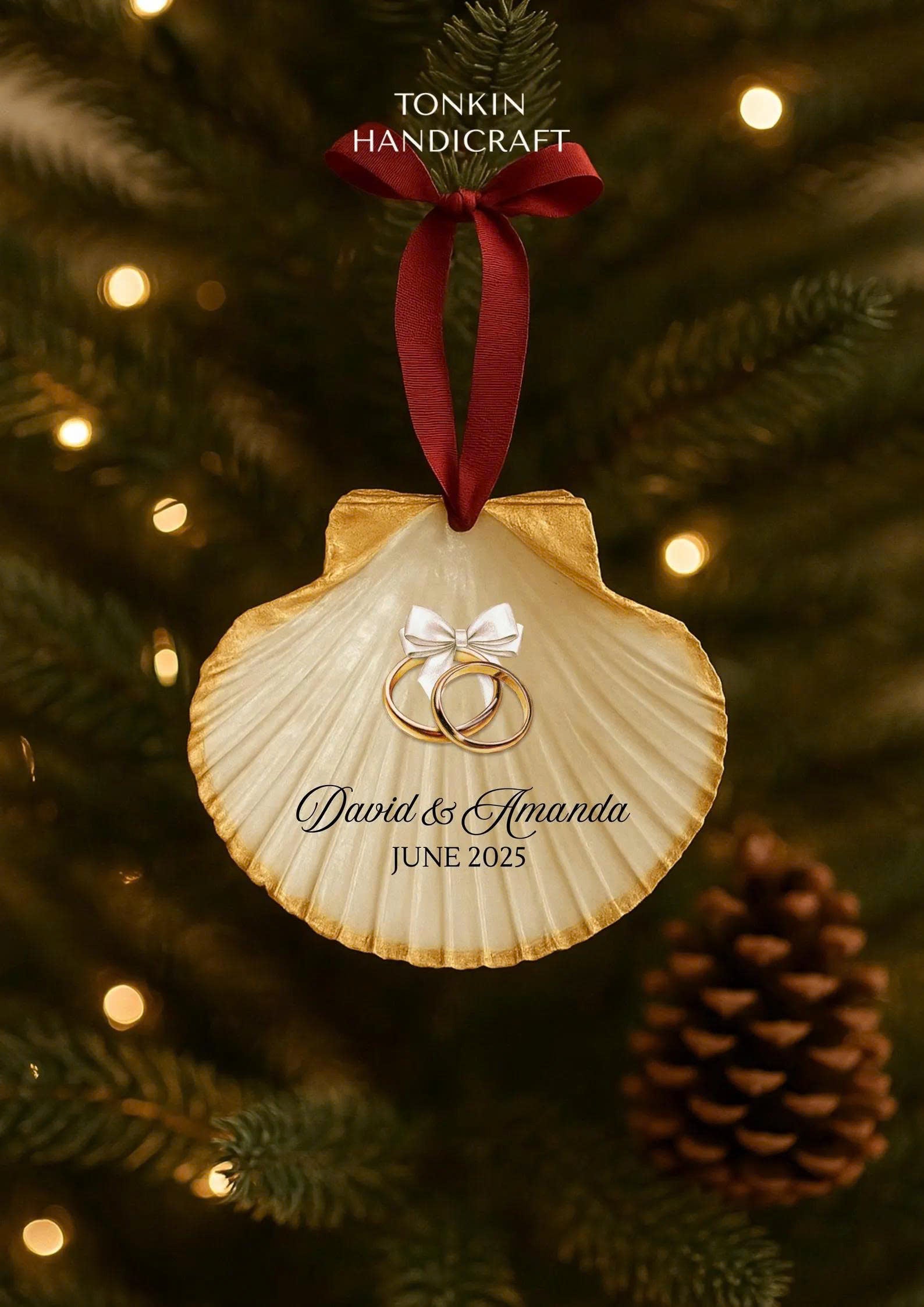 Personalized Engagement Shell Ornament 8