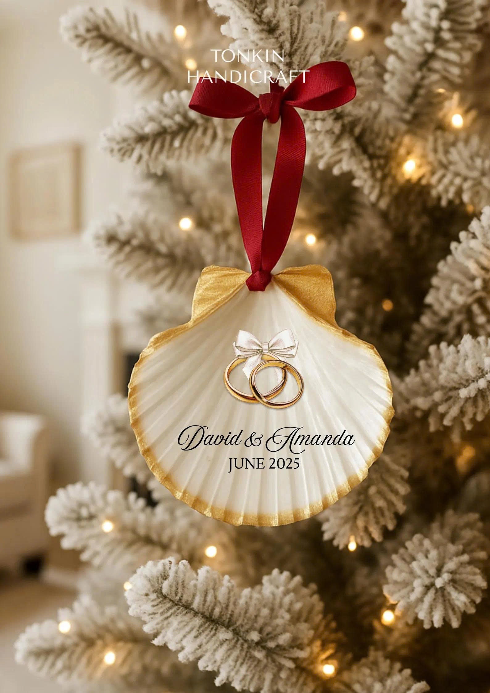 Personalized Engagement Shell Ornament 8