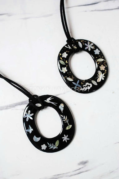 Mother of Pearl Necklace Suede Leather String 2 - TONKIN HANDICRAFT
