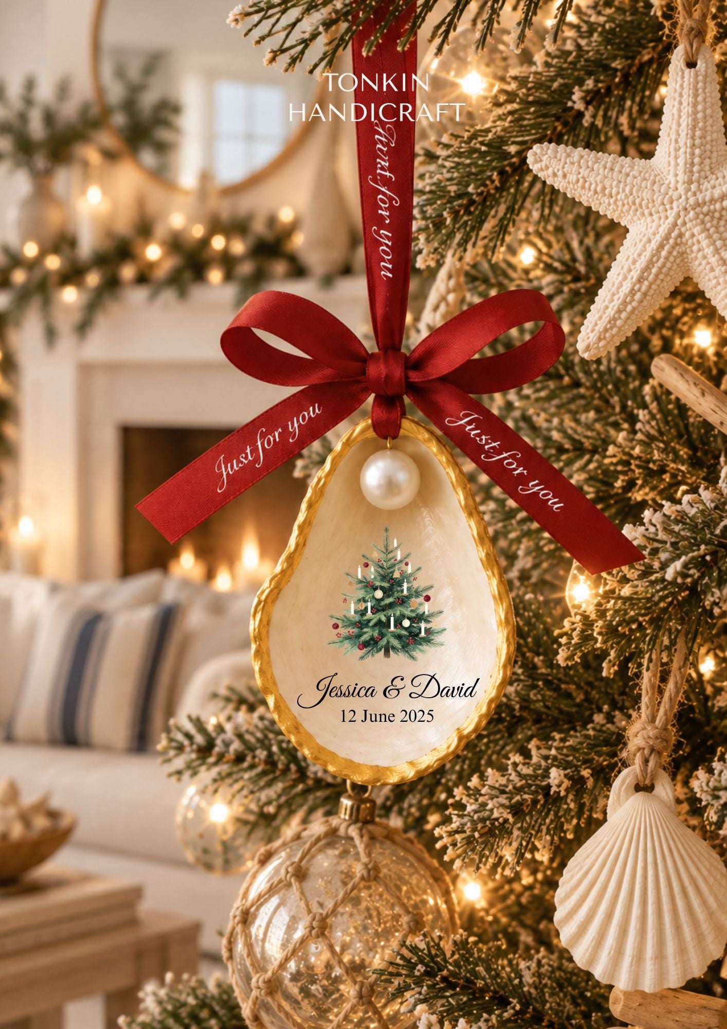 Personalized Christmas Tree Oyster Ornament
