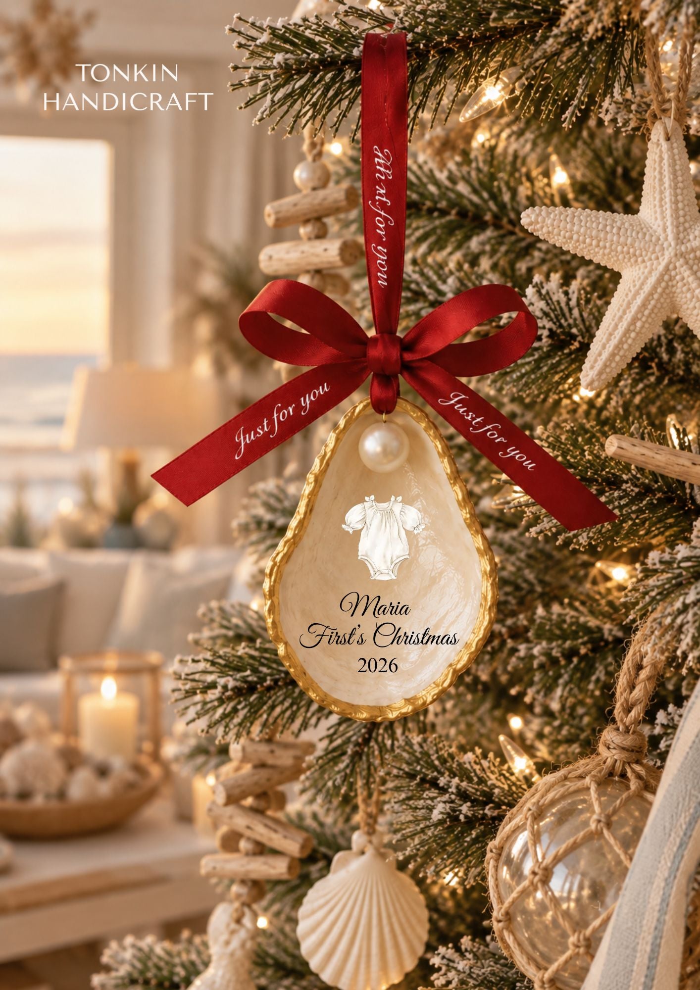 Personalized Baby First Christmas Oyster Ornament