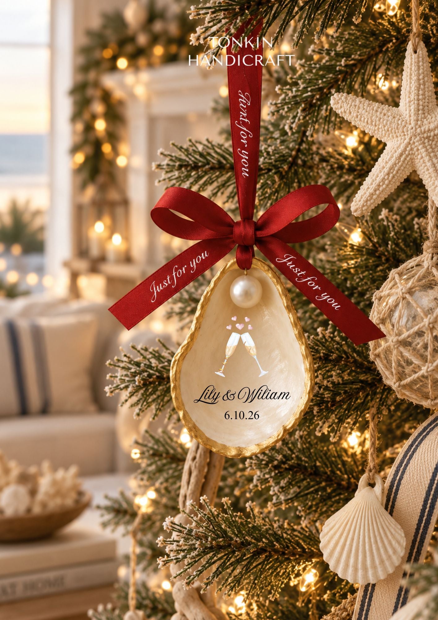 Personalized Engagement Oyster Ornament