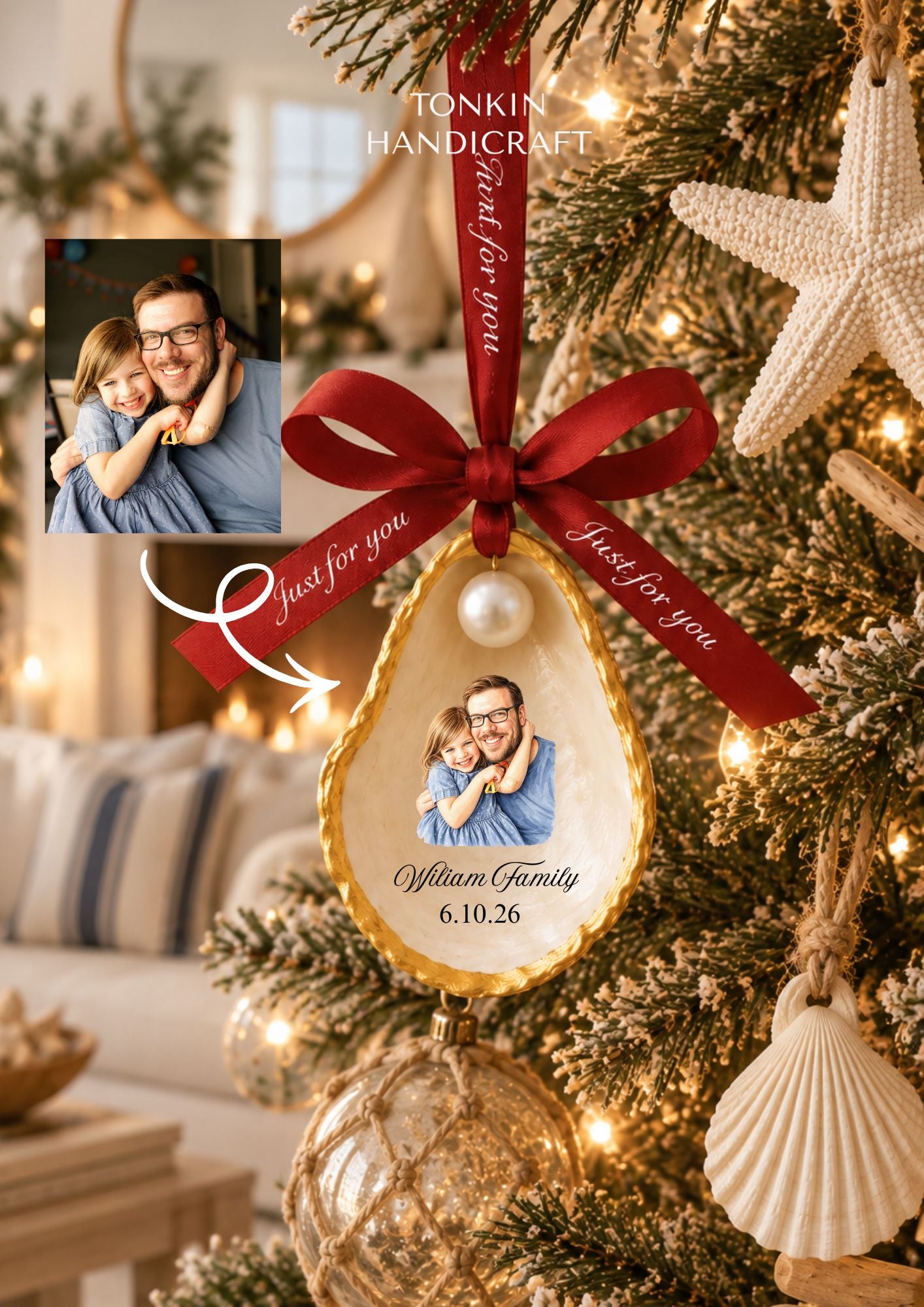 Personalized Christmas Oyster Ornament