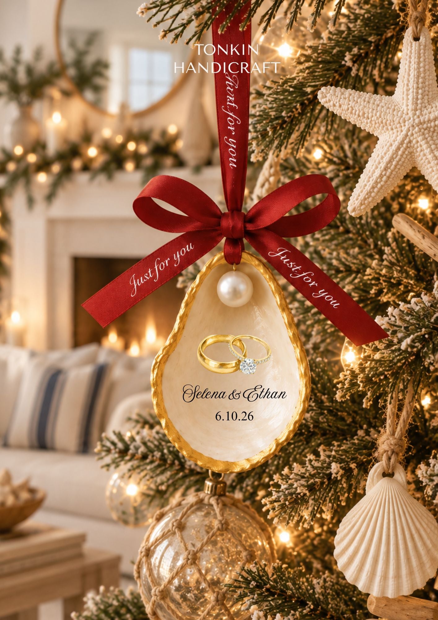 Personalized Engagement Oyster Ornament