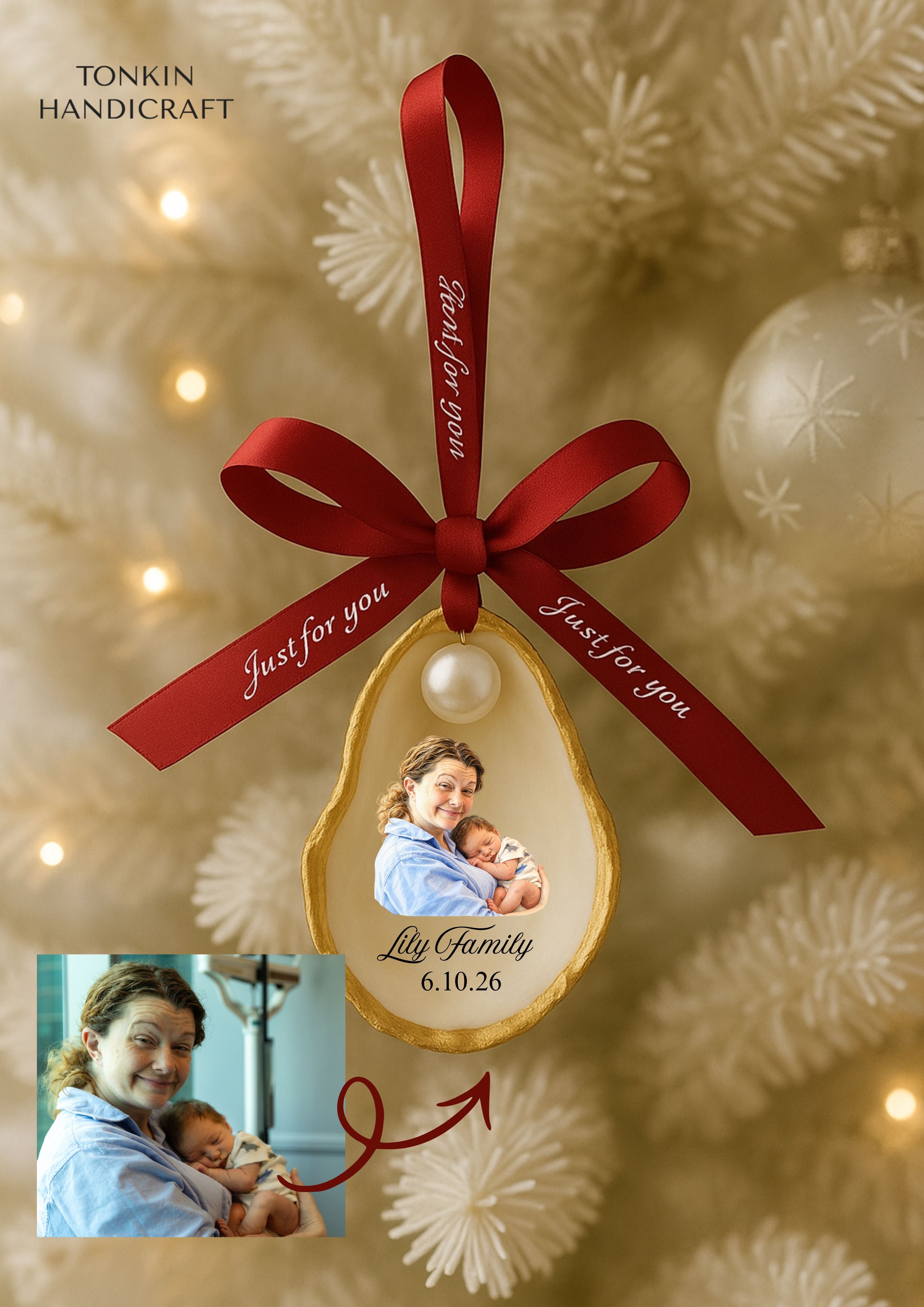Personalized Christmas Oyster Ornament