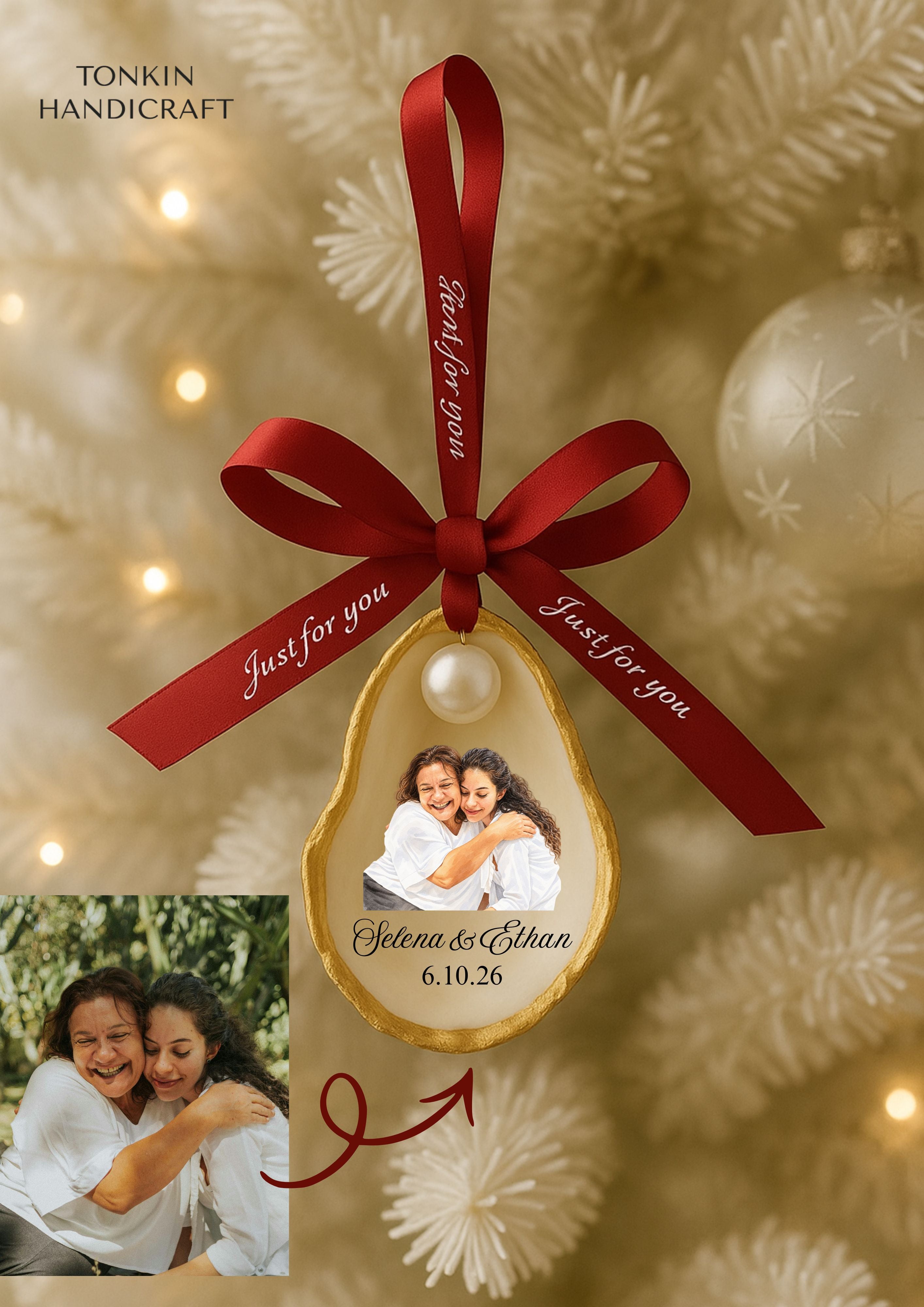 Personalized Christmas Oyster Ornament